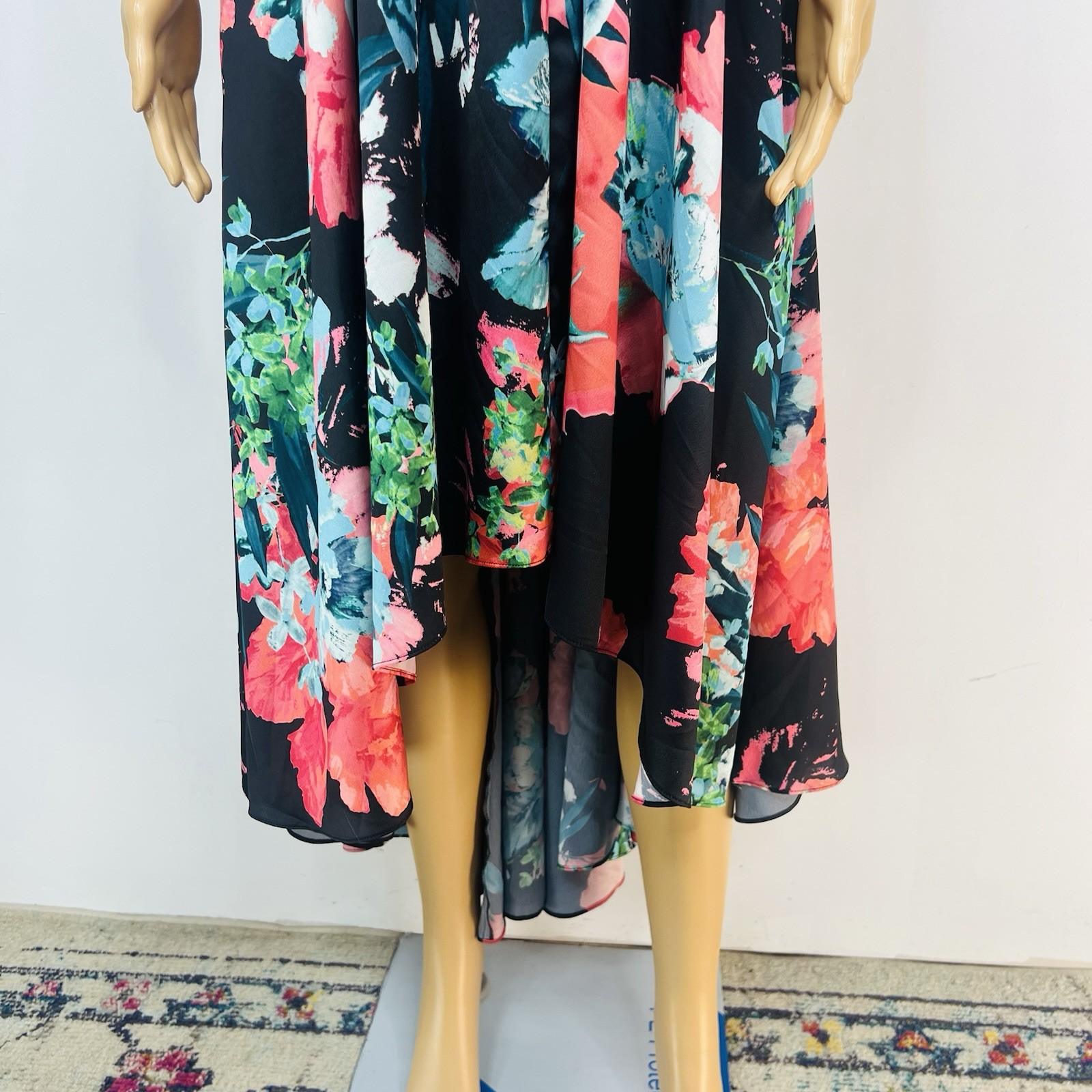 Aiden Mattox Asymmetrical Midi Dress Size 6 Floral Beaded Sleeveless Pockets