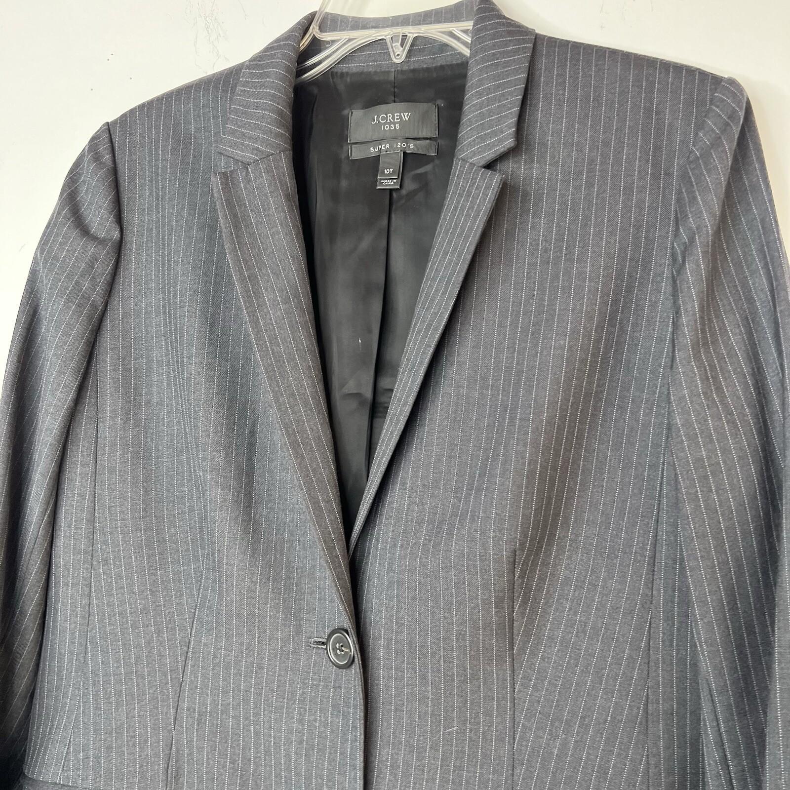 J.CREW 1035 Super 120's Blazer Size 10T Gray Striped Lined 1 vent Business
