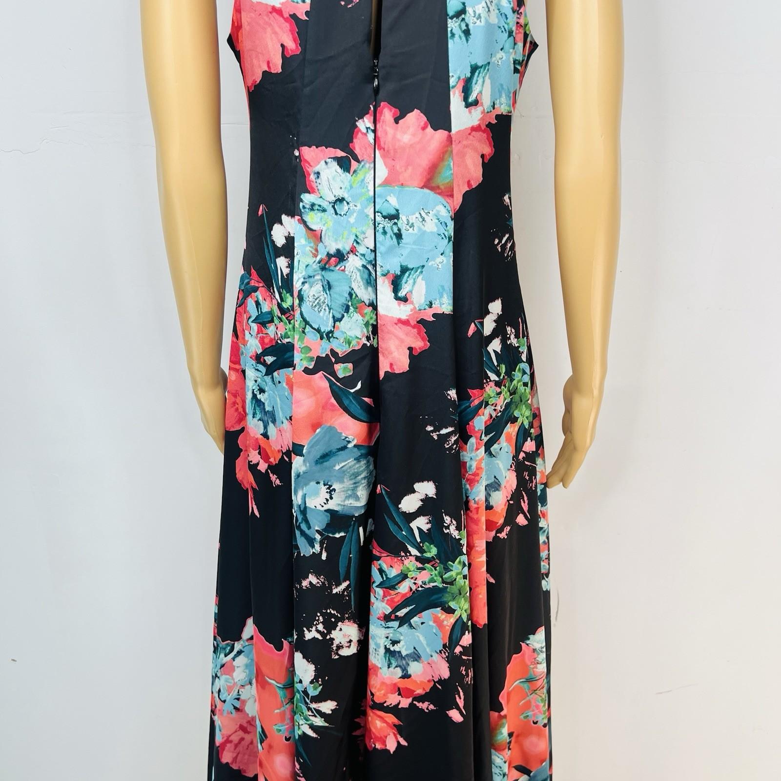 Aiden Mattox Asymmetrical Midi Dress Size 6 Floral Beaded Sleeveless Pockets