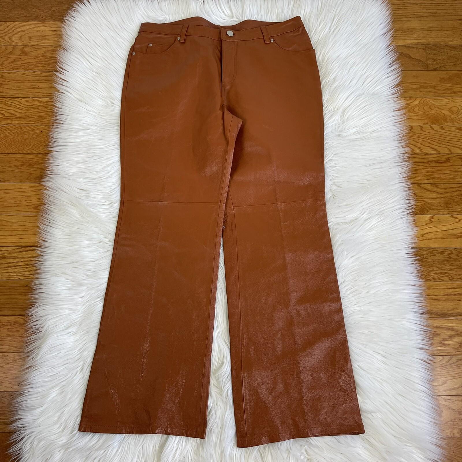 METROSTYLE Women Beautiful Cinnamon Genuine Leather Lined Pant Size 12P Y2K