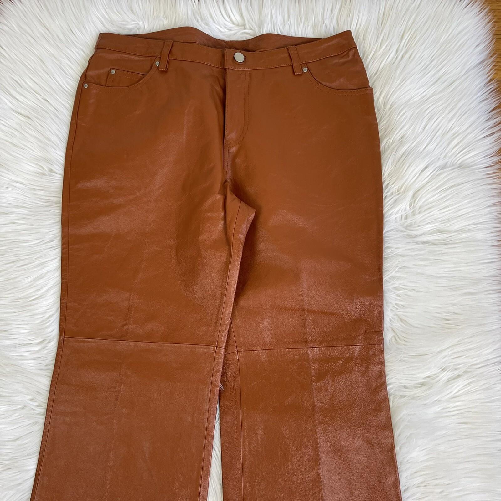 METROSTYLE Women Beautiful Cinnamon Genuine Leather Lined Pant Size 12P Y2K