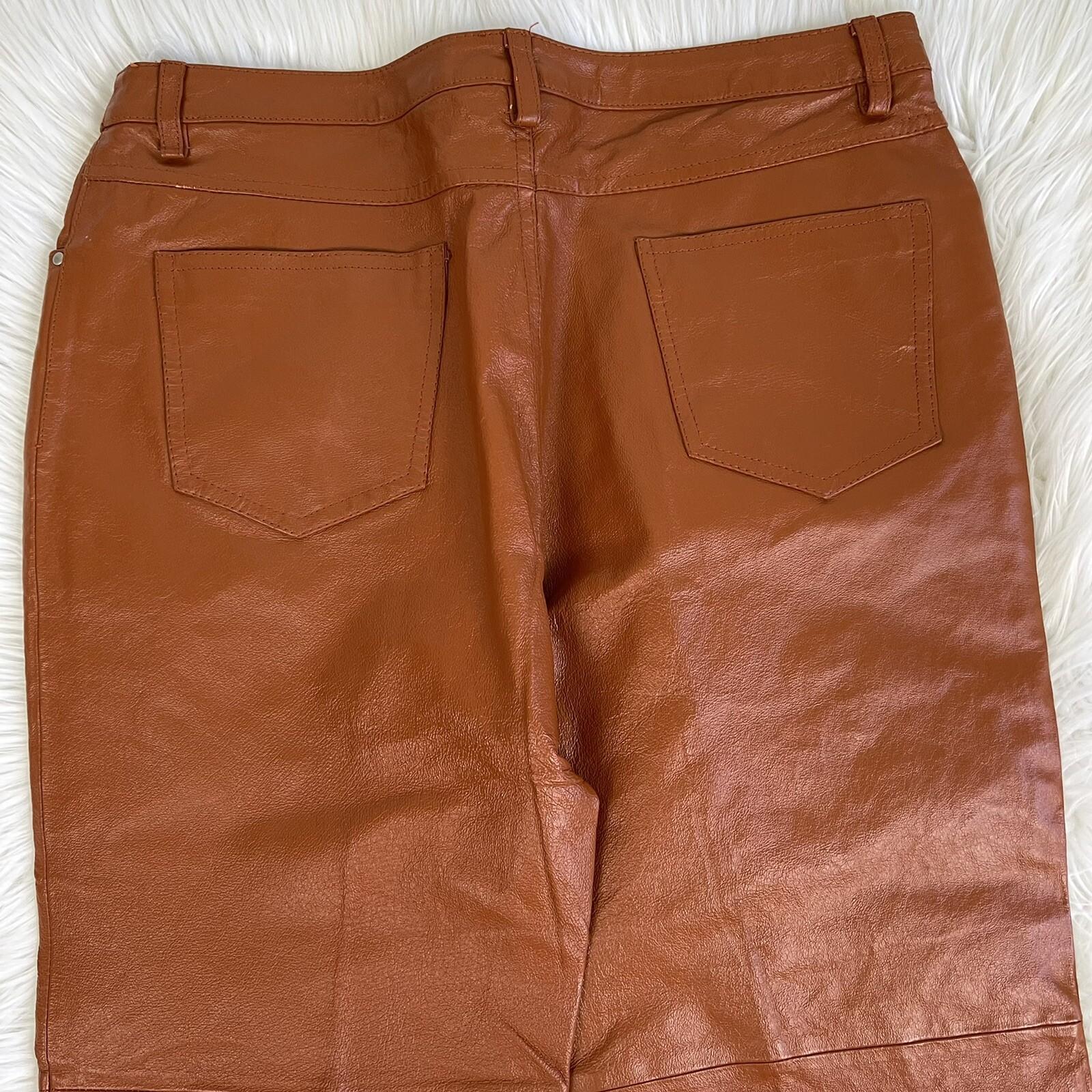 METROSTYLE Women Beautiful Cinnamon Genuine Leather Lined Pant Size 12P Y2K