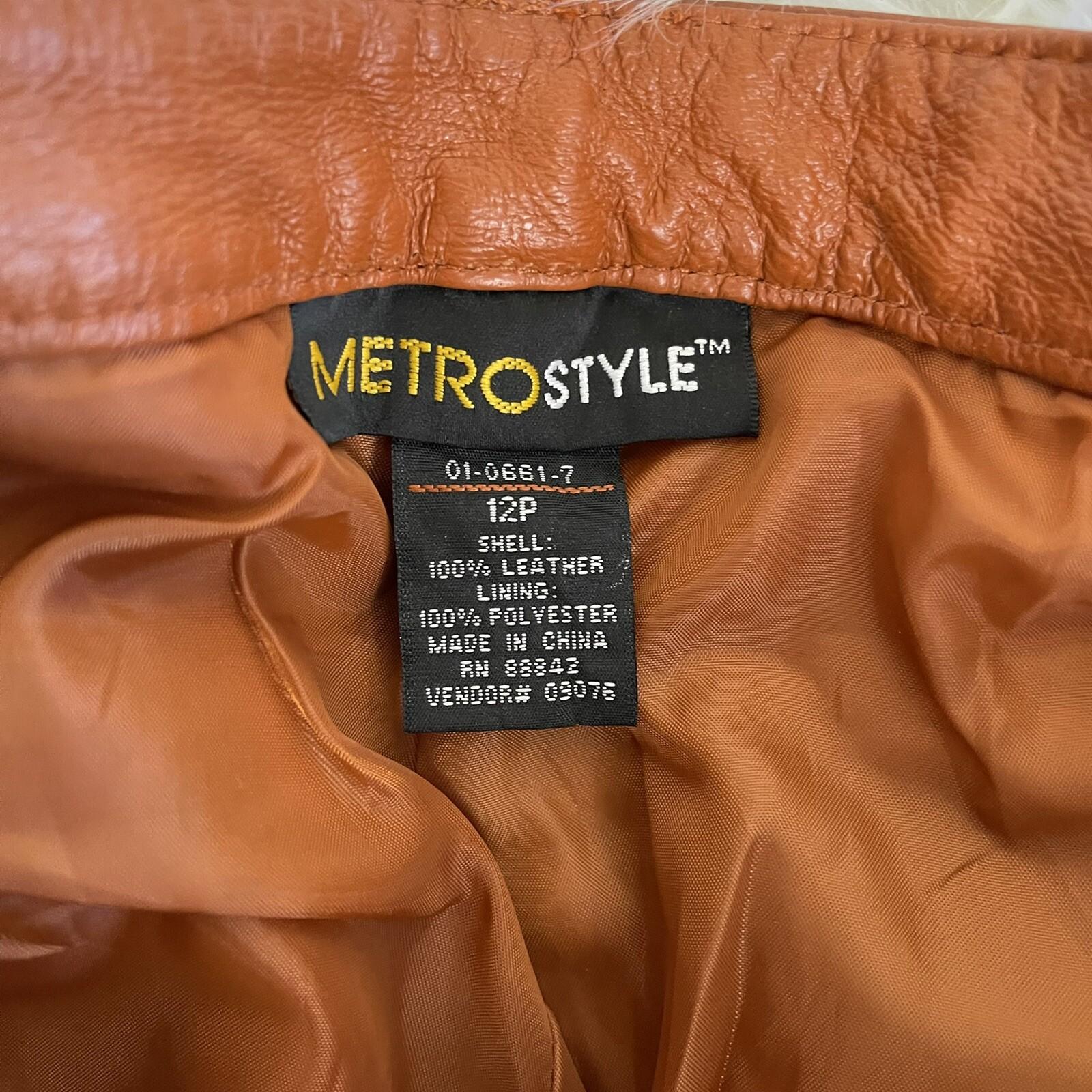 METROSTYLE Women Beautiful Cinnamon Genuine Leather Lined Pant Size 12P Y2K