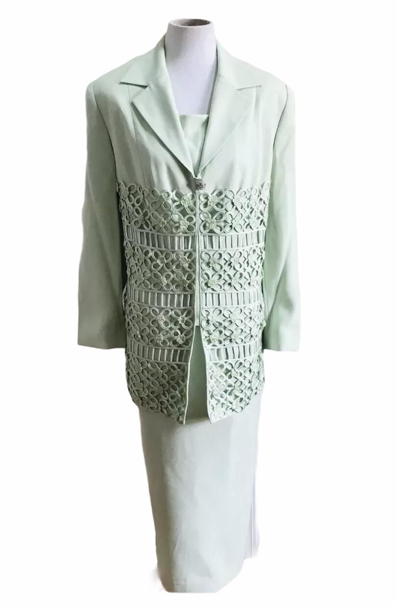 STELLA LOUISE For KB  Women 2 PC Stunning Aquamarine Beaded Skirt Suit Size 14W