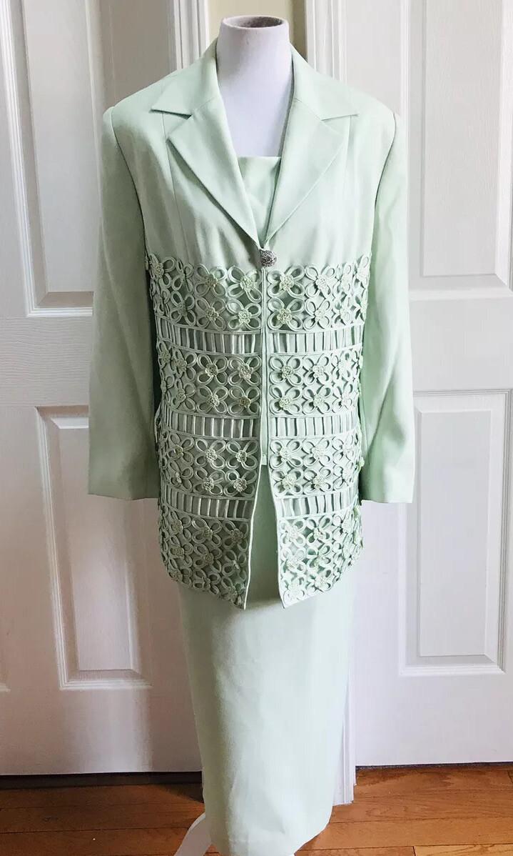 STELLA LOUISE For KB  Women 2 PC Stunning Aquamarine Beaded Skirt Suit Size 14W