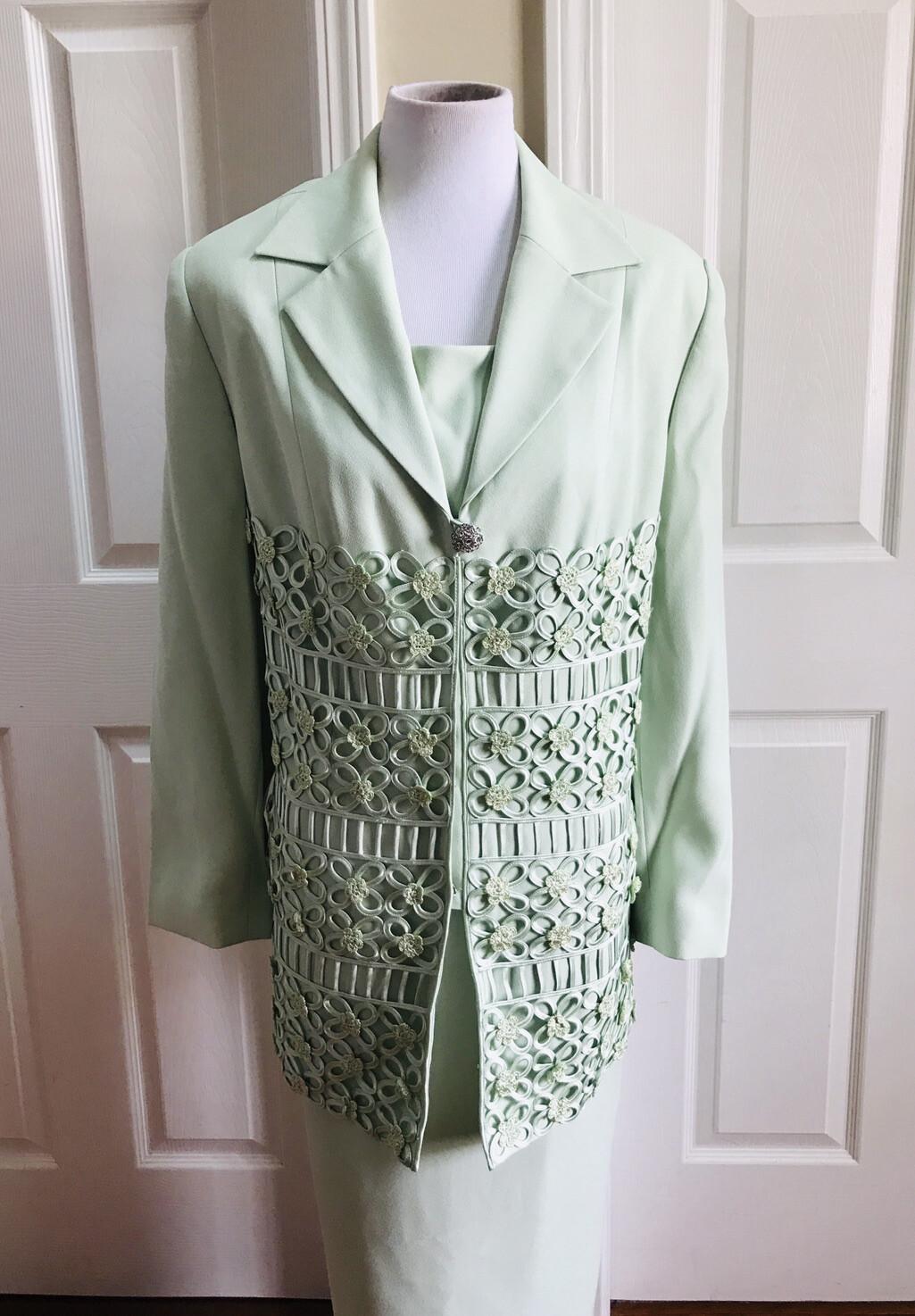STELLA LOUISE For KB  Women 2 PC Stunning Aquamarine Beaded Skirt Suit Size 14W