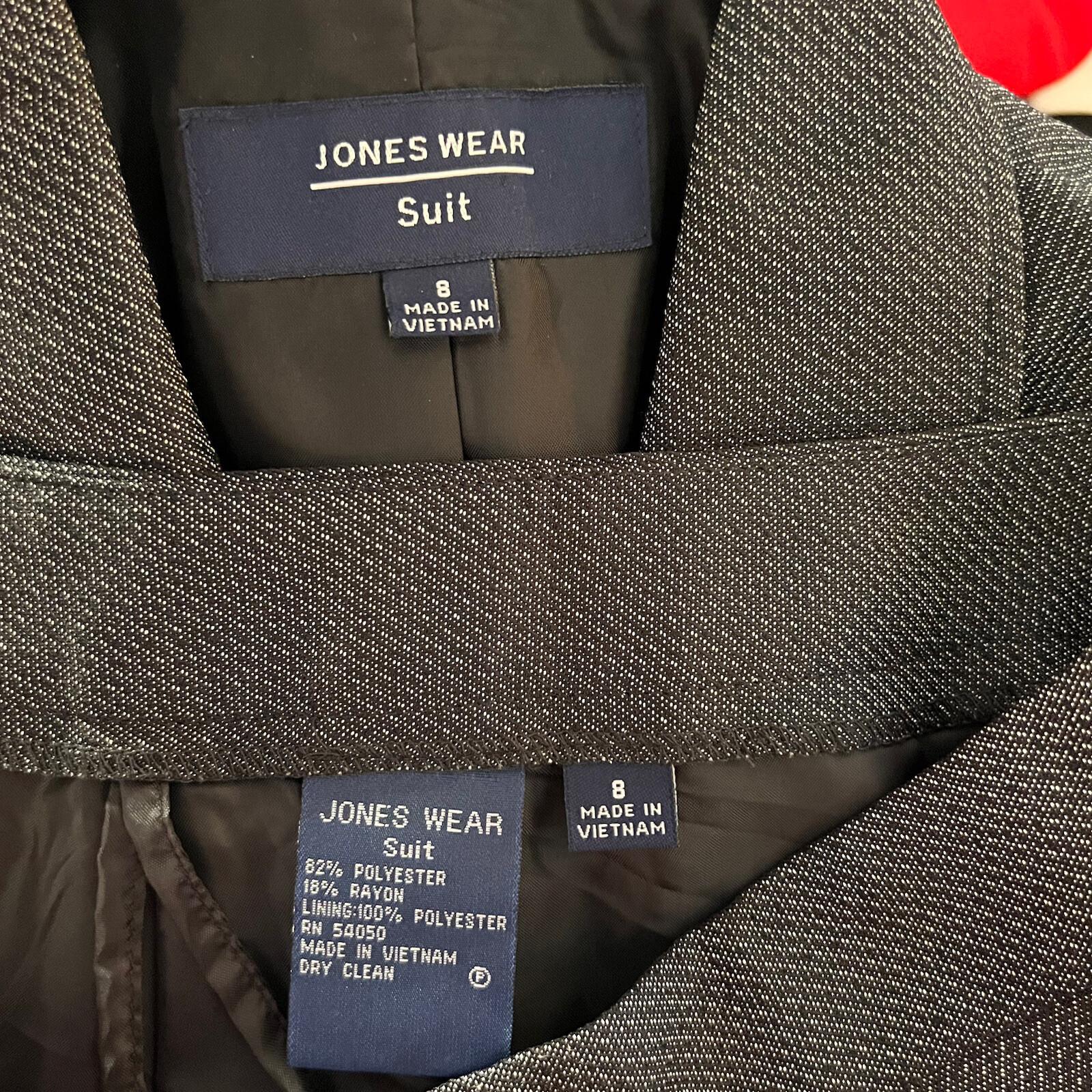 New JONES WEAR 2PC Black Polyester Rayon Lined Notch Collar Pant Suit Size 8