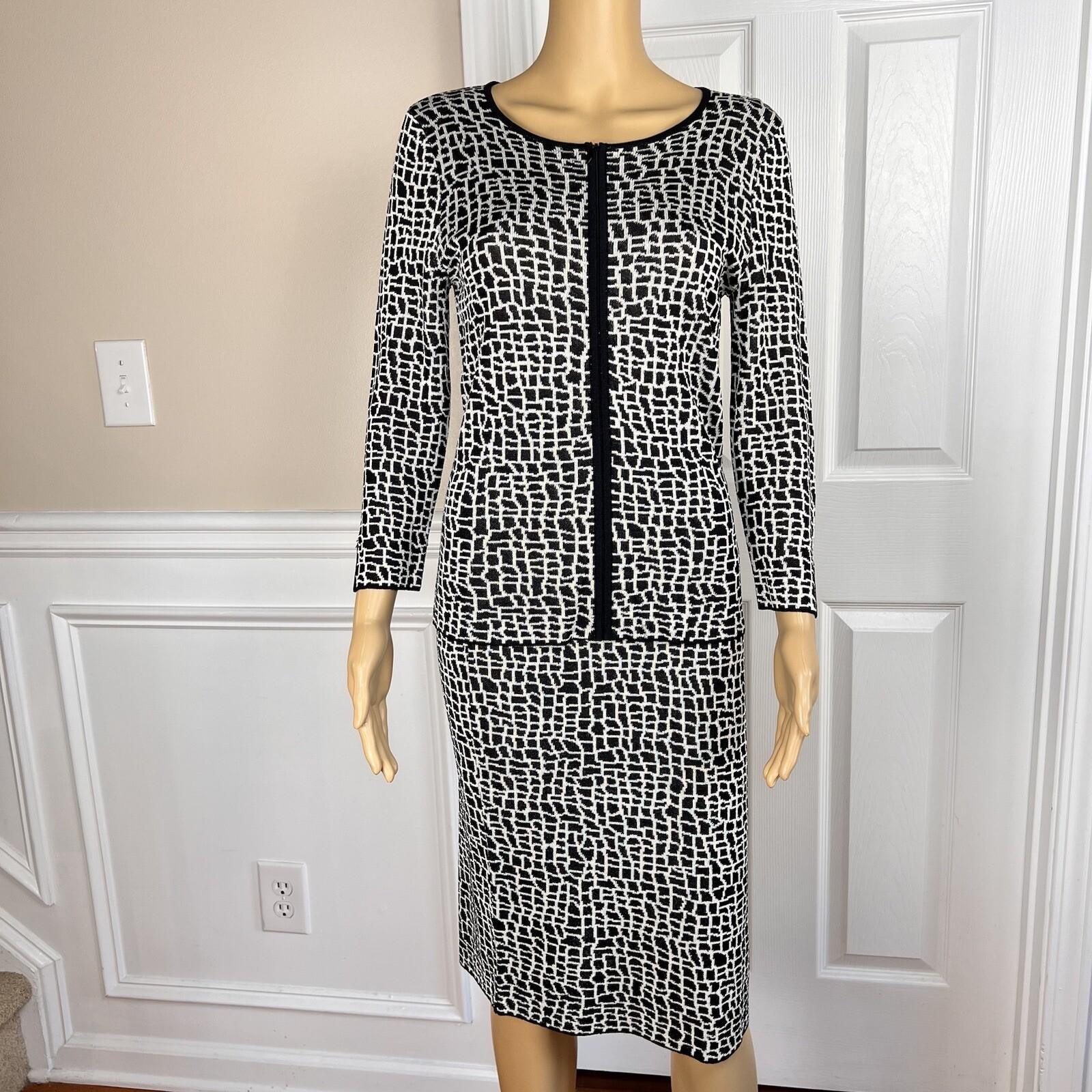 JONES NEW YORK Women 2PC  Black White Knit Stretch Skirt Top Size S