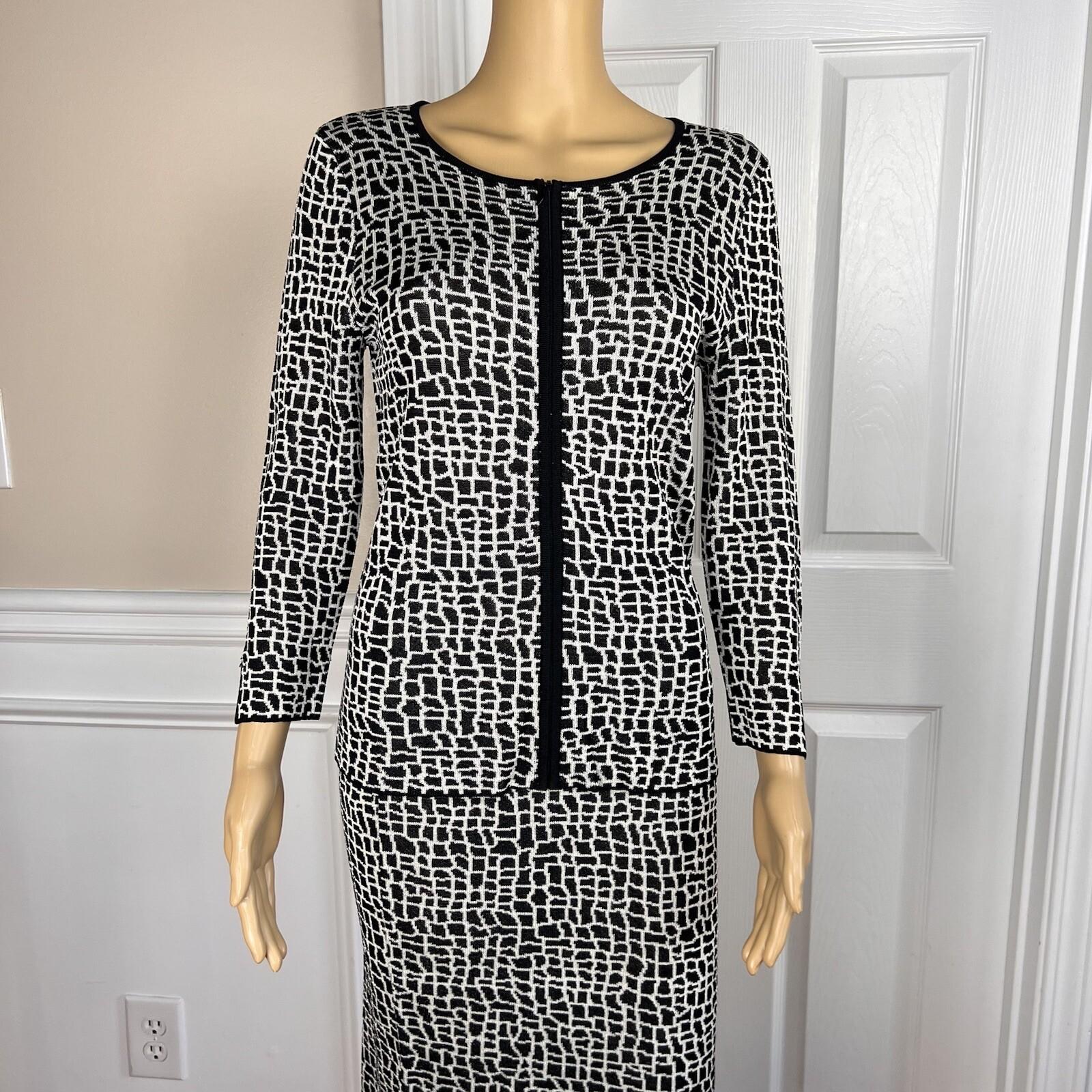 JONES NEW YORK Women 2PC  Black White Knit Stretch Skirt Top Size S