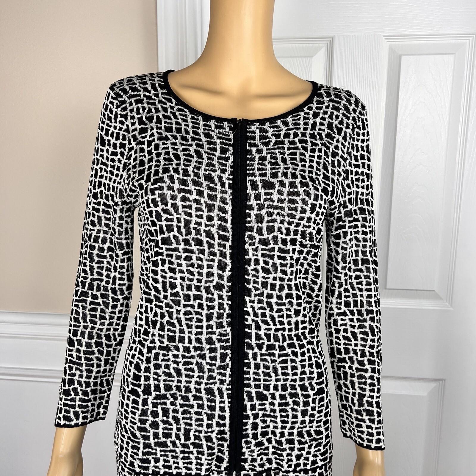 JONES NEW YORK Women 2PC  Black White Knit Stretch Skirt Top Size S