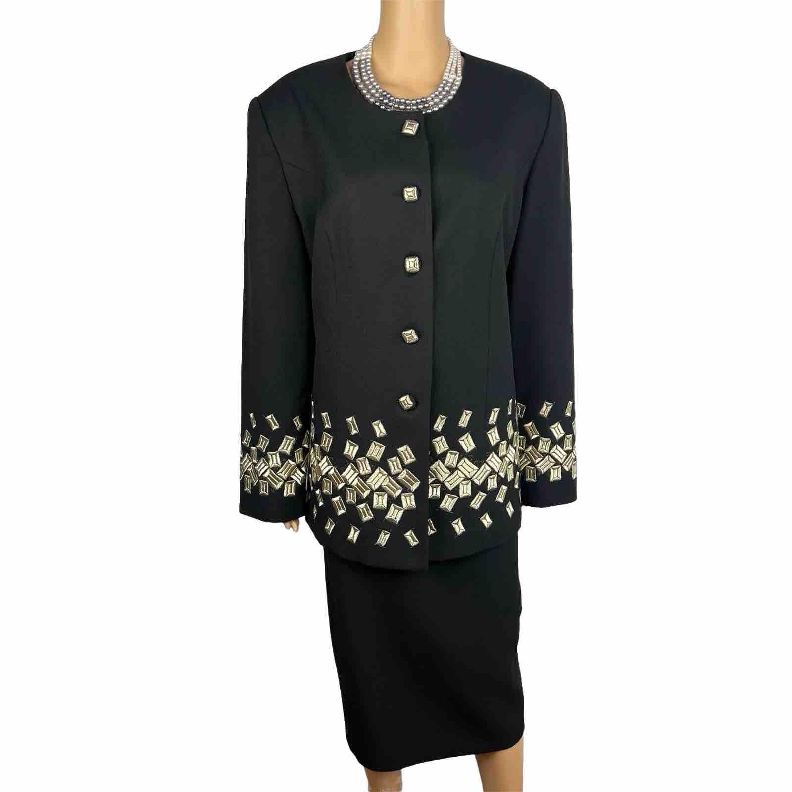 BEN MARC INT Women Polyester Skirt Suit Size 14 Embroidered Collarless 2PC