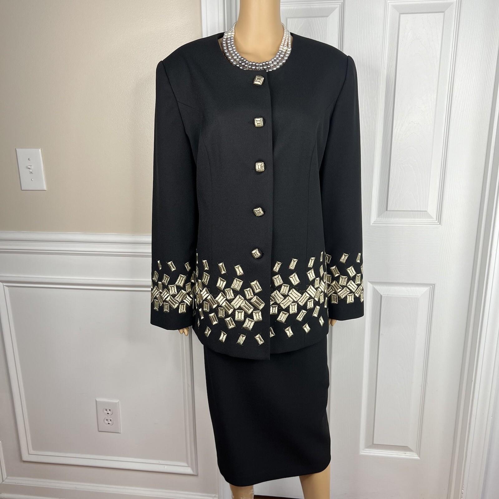 BEN MARC INT Women Polyester Skirt Suit Size 14 Embroidered Collarless 2PC