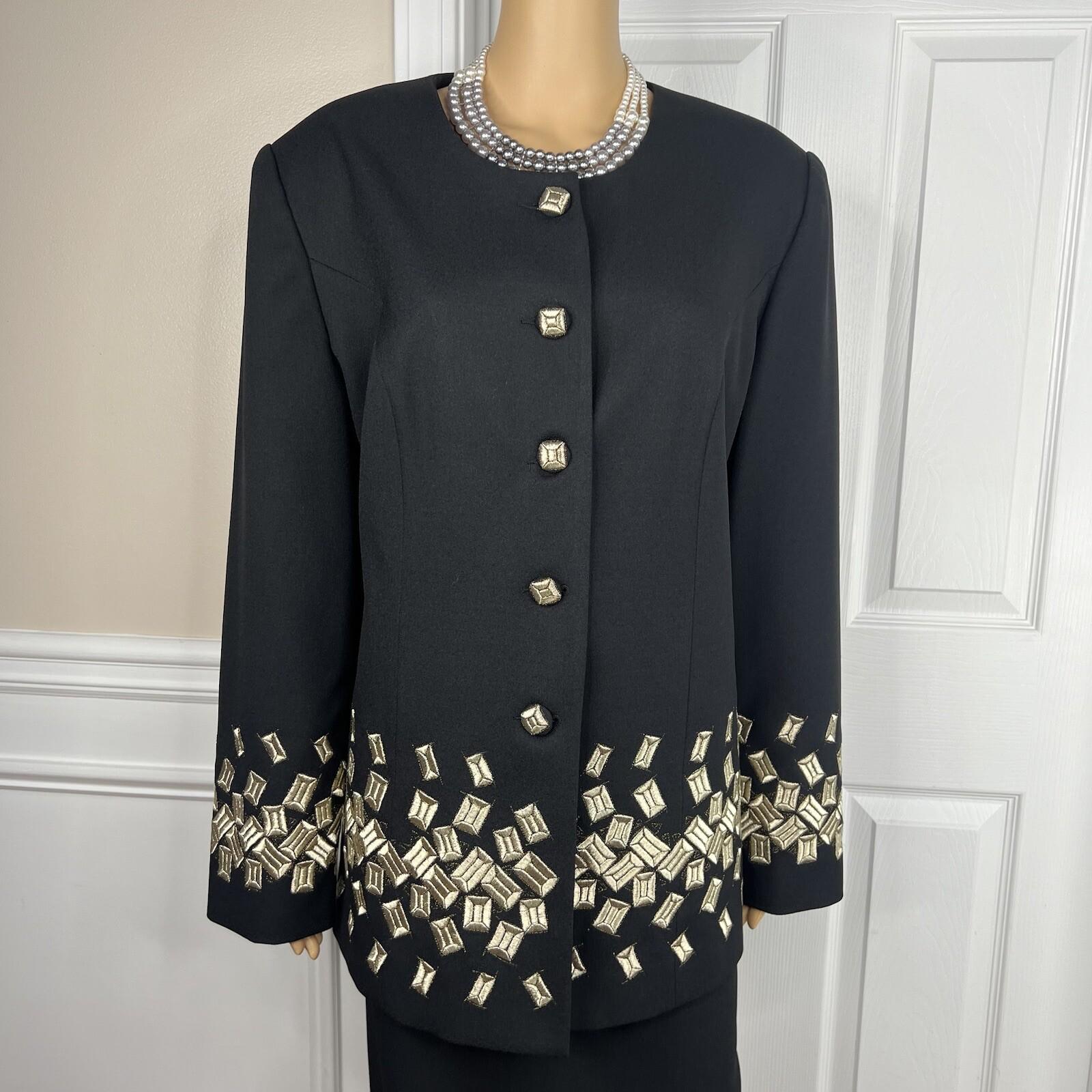 BEN MARC INT Women Polyester Skirt Suit Size 14 Embroidered Collarless 2PC