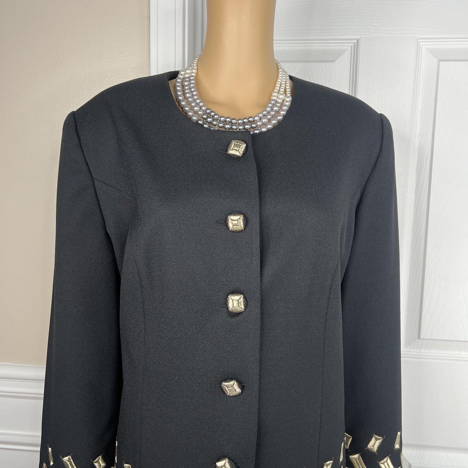 BEN MARC INT Women Polyester Skirt Suit Size 14 Embroidered Collarless 2PC