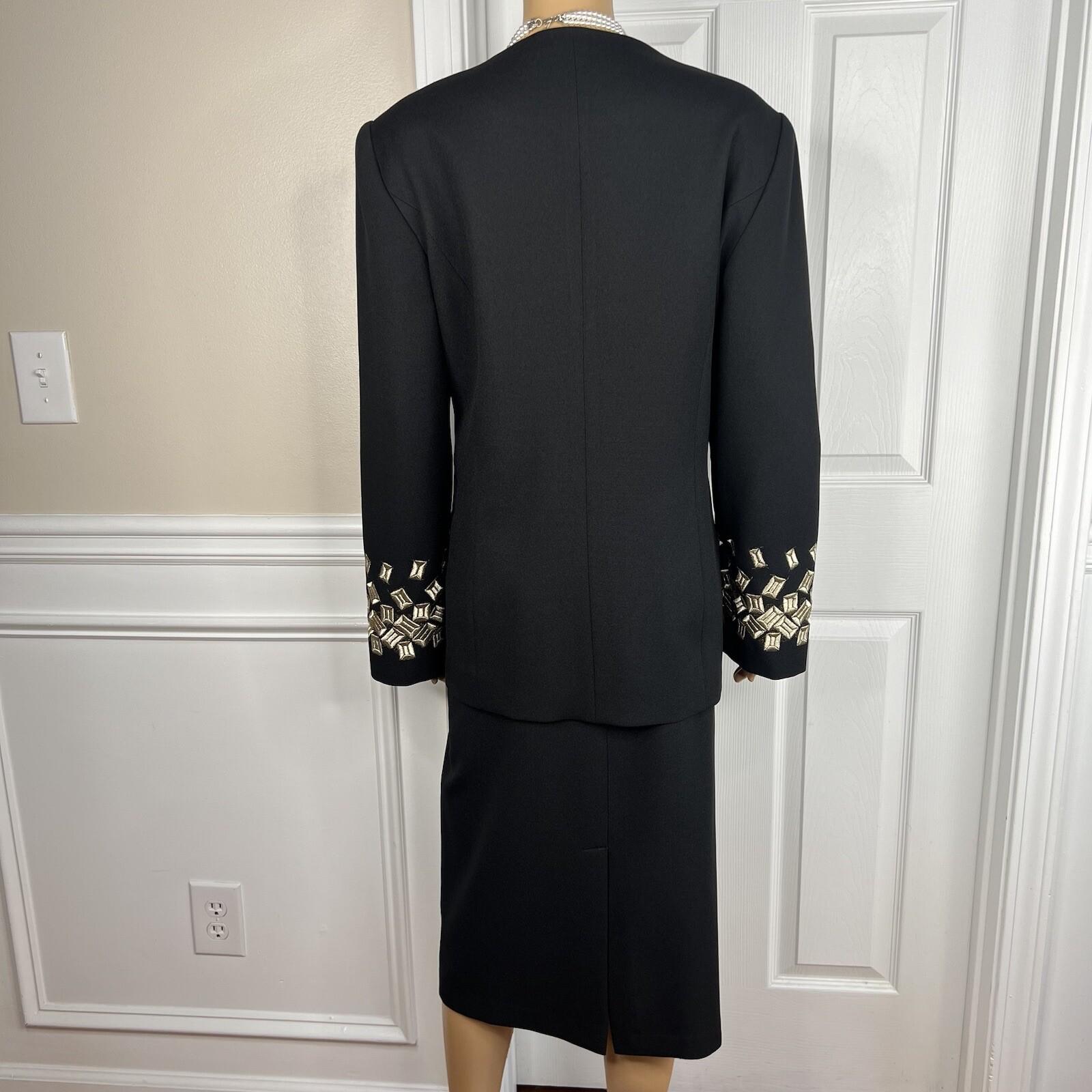 BEN MARC INT Women Polyester Skirt Suit Size 14 Embroidered Collarless 2PC