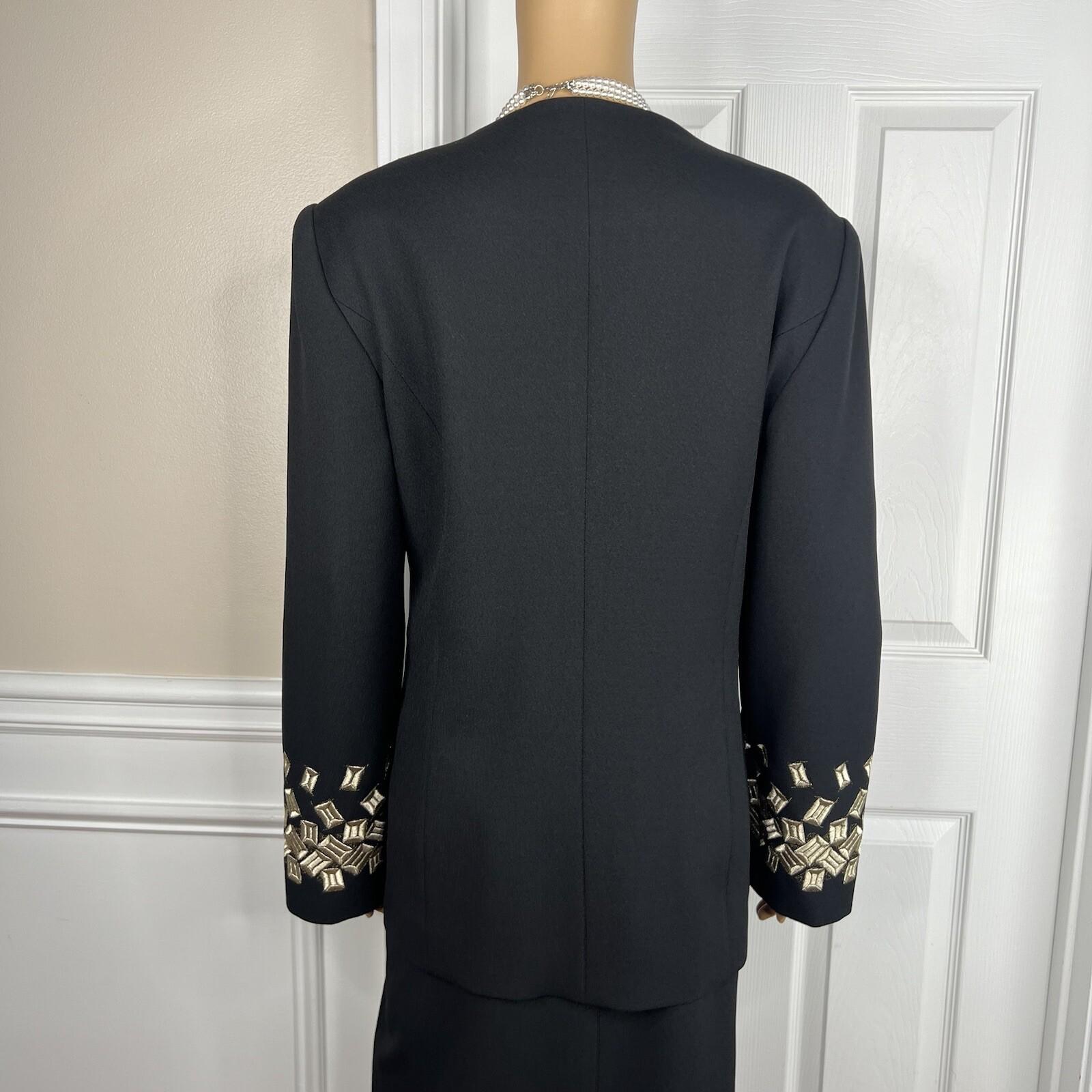 BEN MARC INT Women Polyester Skirt Suit Size 14 Embroidered Collarless 2PC