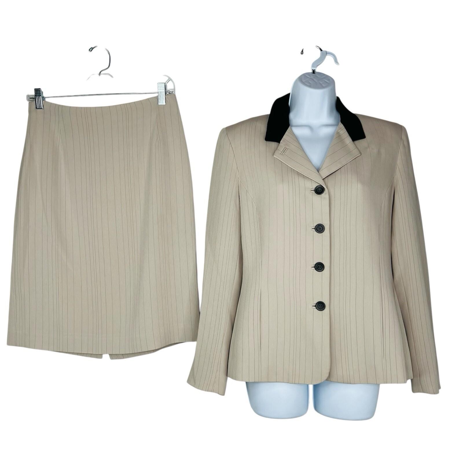 GARFIELD & MARKS Polyester Skirt Suit 6 Beige Striped Texture Lined Business 2PC