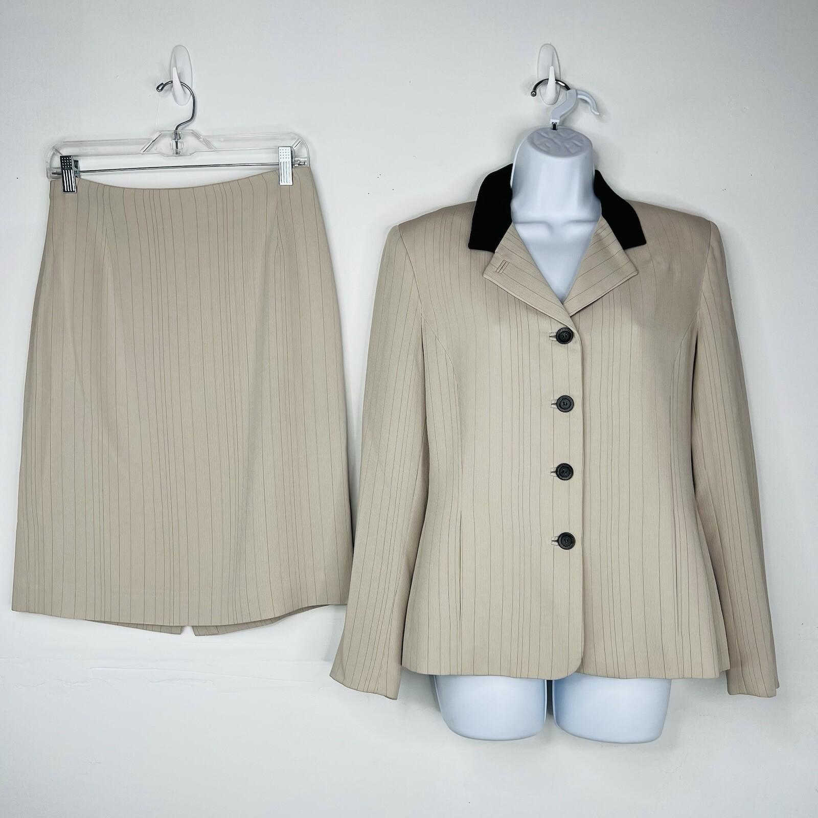 GARFIELD & MARKS Polyester Skirt Suit 6 Beige Striped Texture Lined Business 2PC