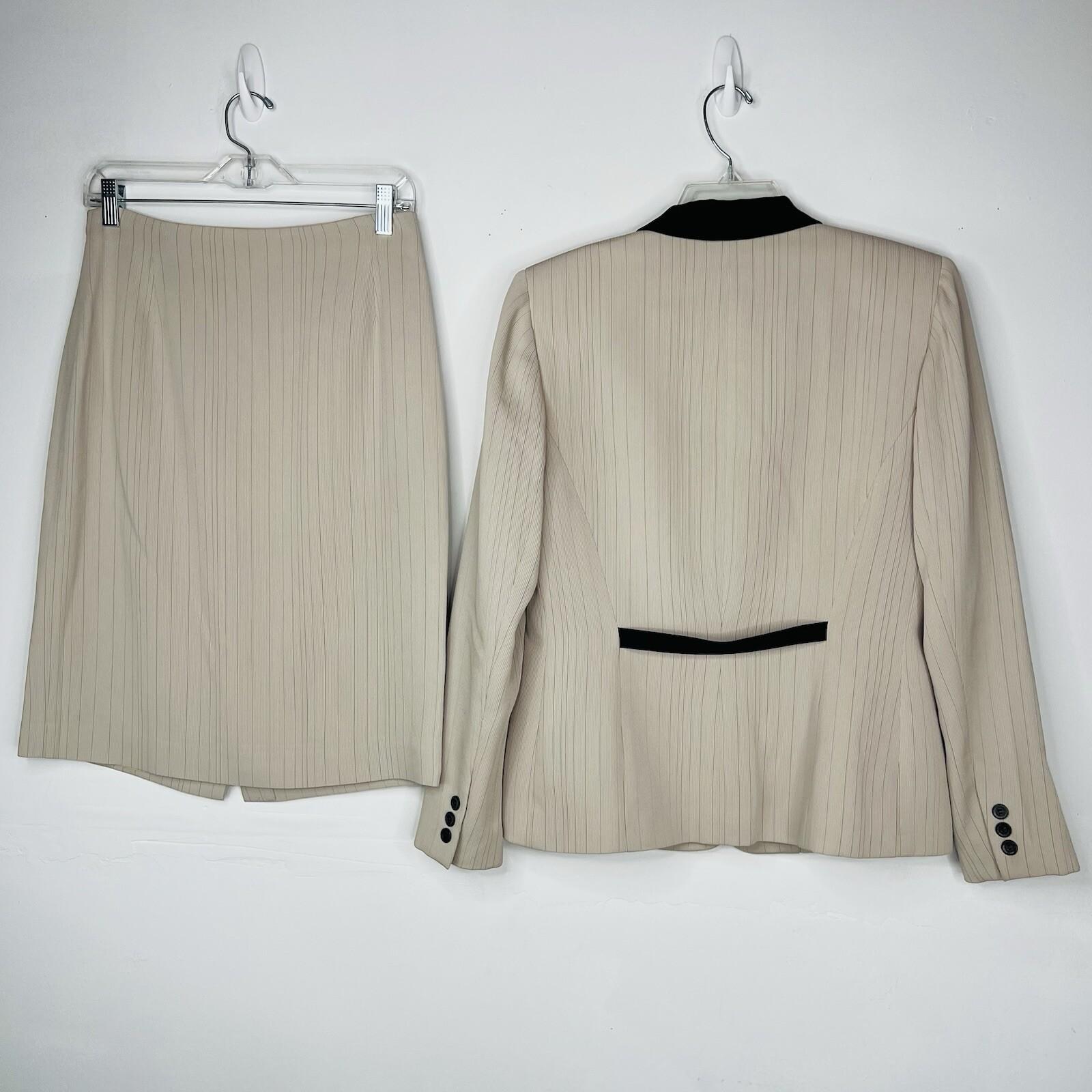GARFIELD & MARKS Polyester Skirt Suit 6 Beige Striped Texture Lined Business 2PC