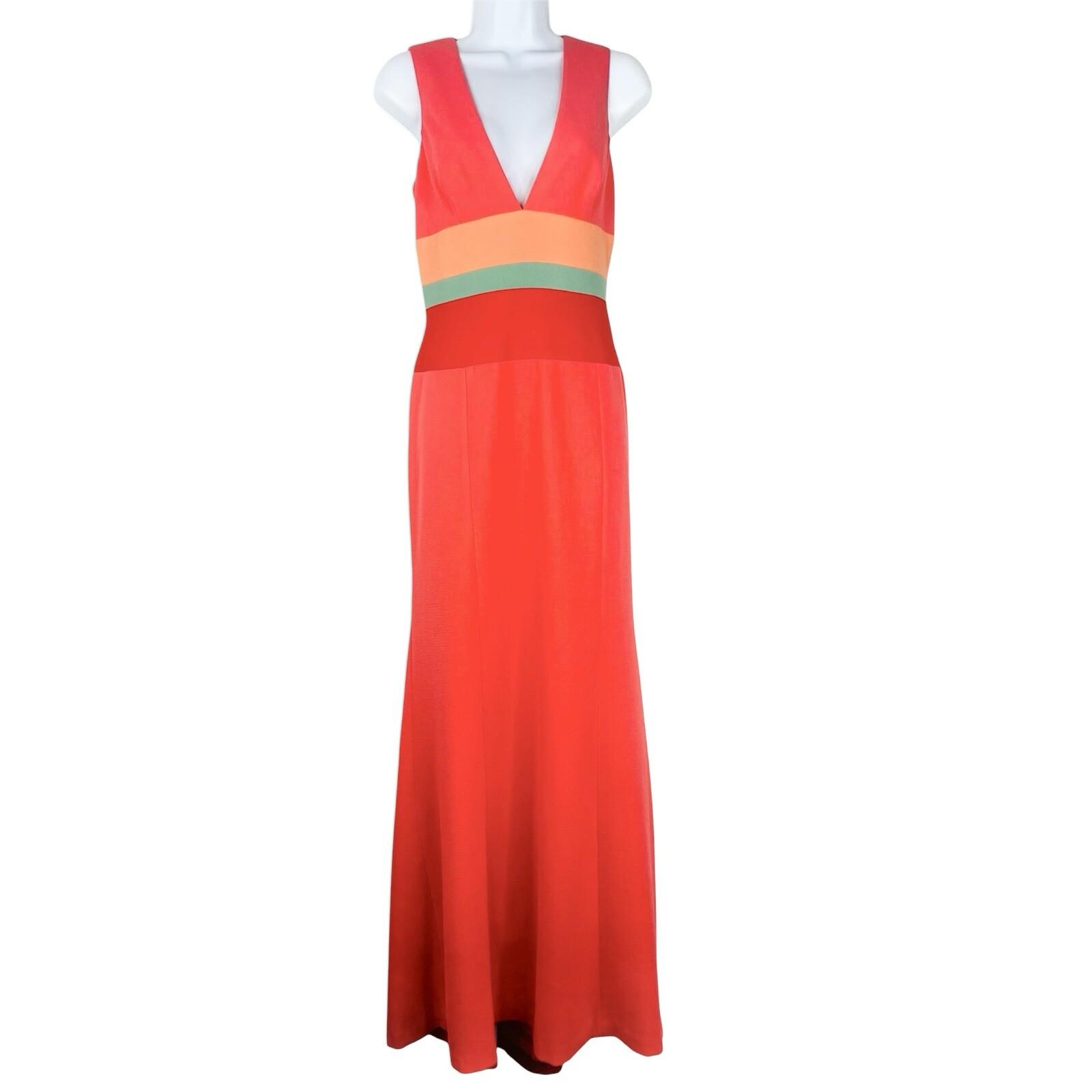 BCBGMaxazria Polyester Formal Sheath Dress 10 Salmon Sleeveless Plunge V Neck