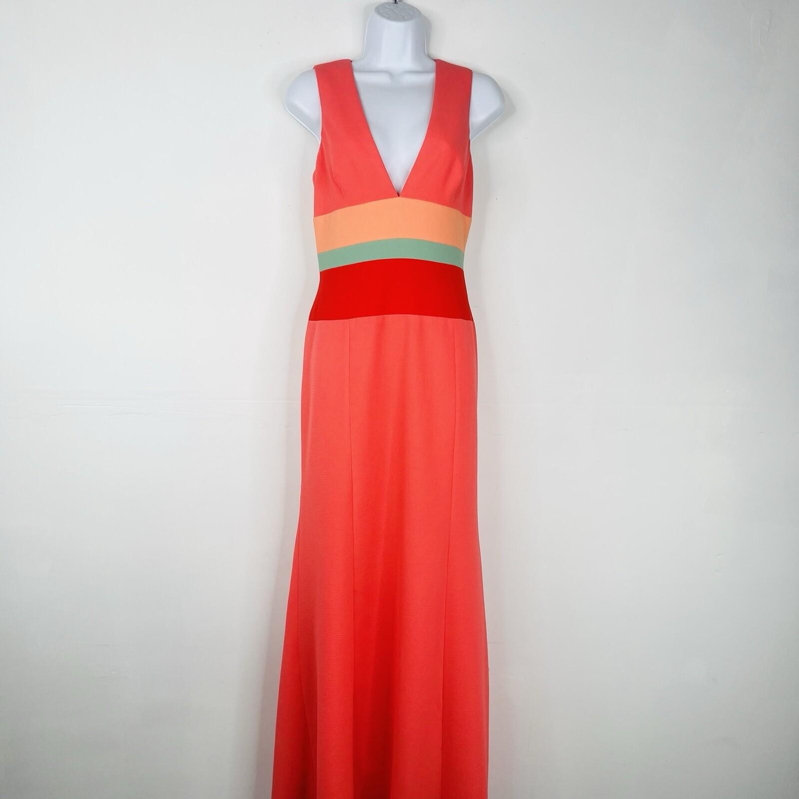 BCBGMaxazria Polyester Formal Sheath Dress 10 Salmon Sleeveless Plunge V Neck