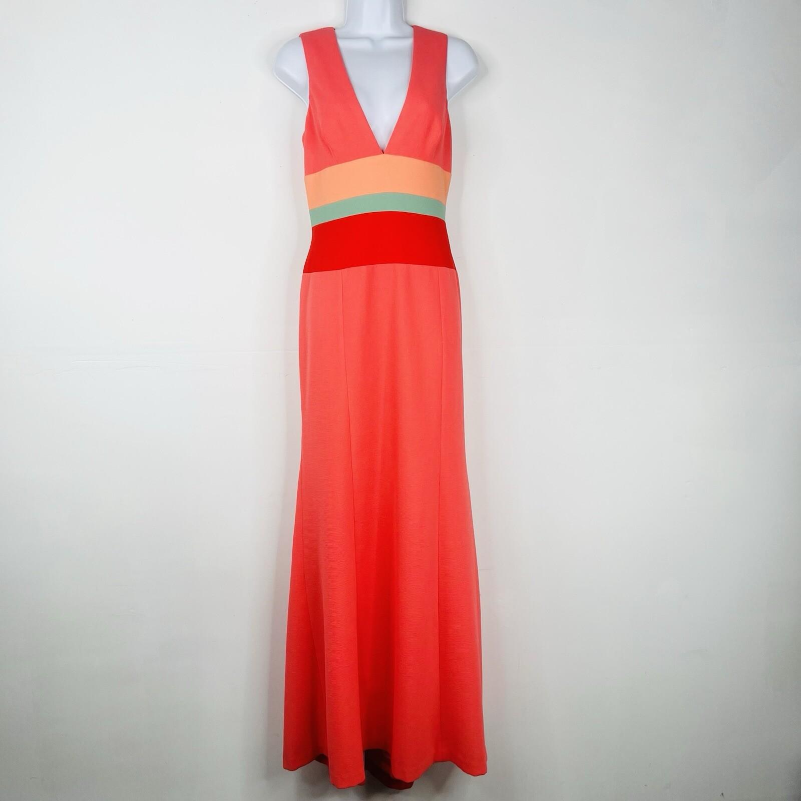 BCBGMaxazria Polyester Formal Sheath Dress 10 Salmon Sleeveless Plunge V Neck