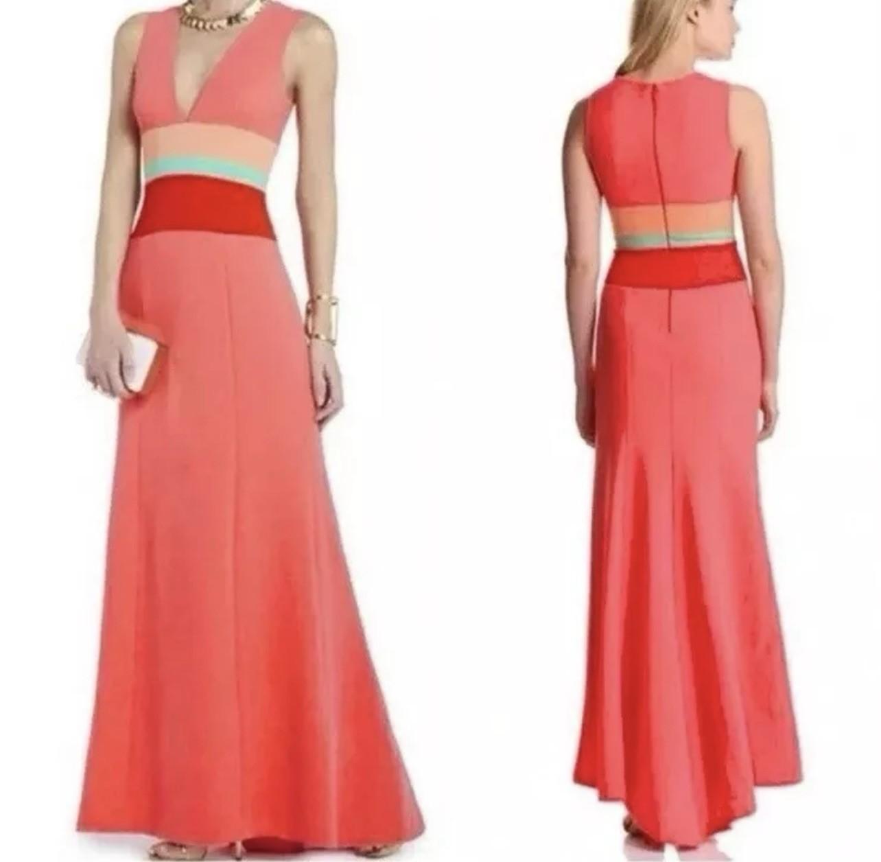 BCBGMaxazria Polyester Formal Sheath Dress 10 Salmon Sleeveless Plunge V Neck