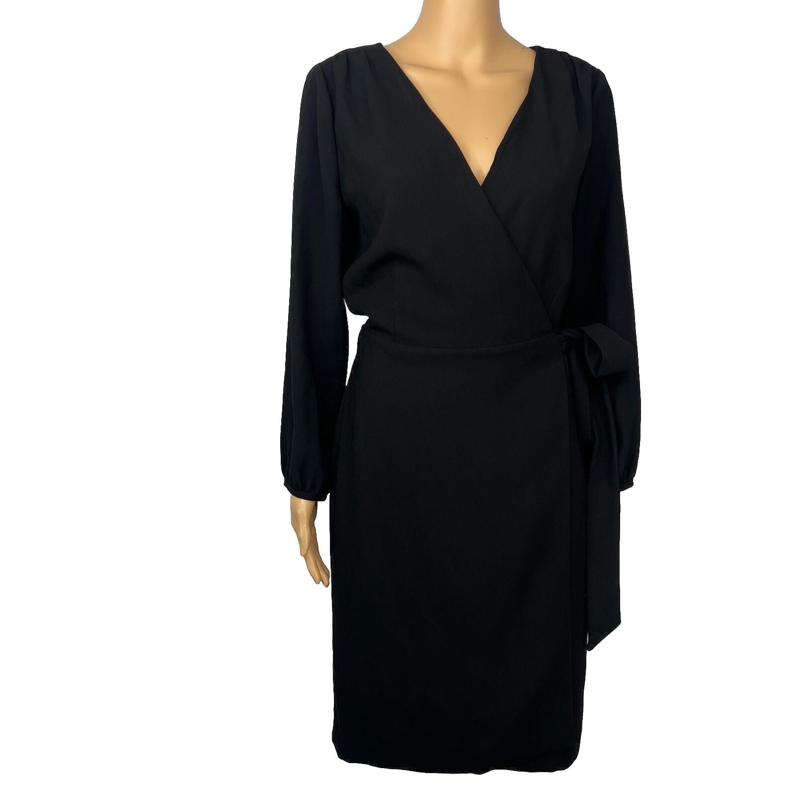 J Crew Polyester Wrap Dress 6T Black Belted Balloon Sleeve Minimalist V Neck