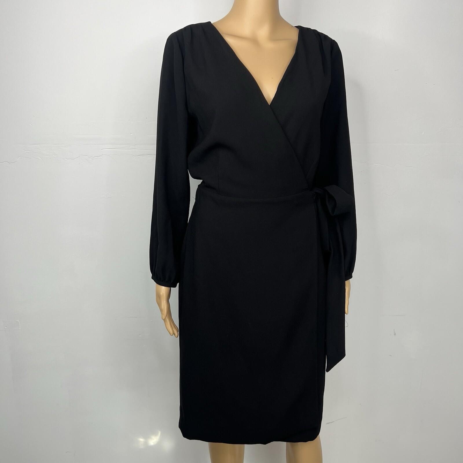 J Crew Polyester Wrap Dress 6T Black Belted Balloon Sleeve Minimalist V Neck