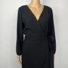 J Crew Polyester Wrap Dress 6T Black Belted Balloon Sleeve Minimalist V Neck