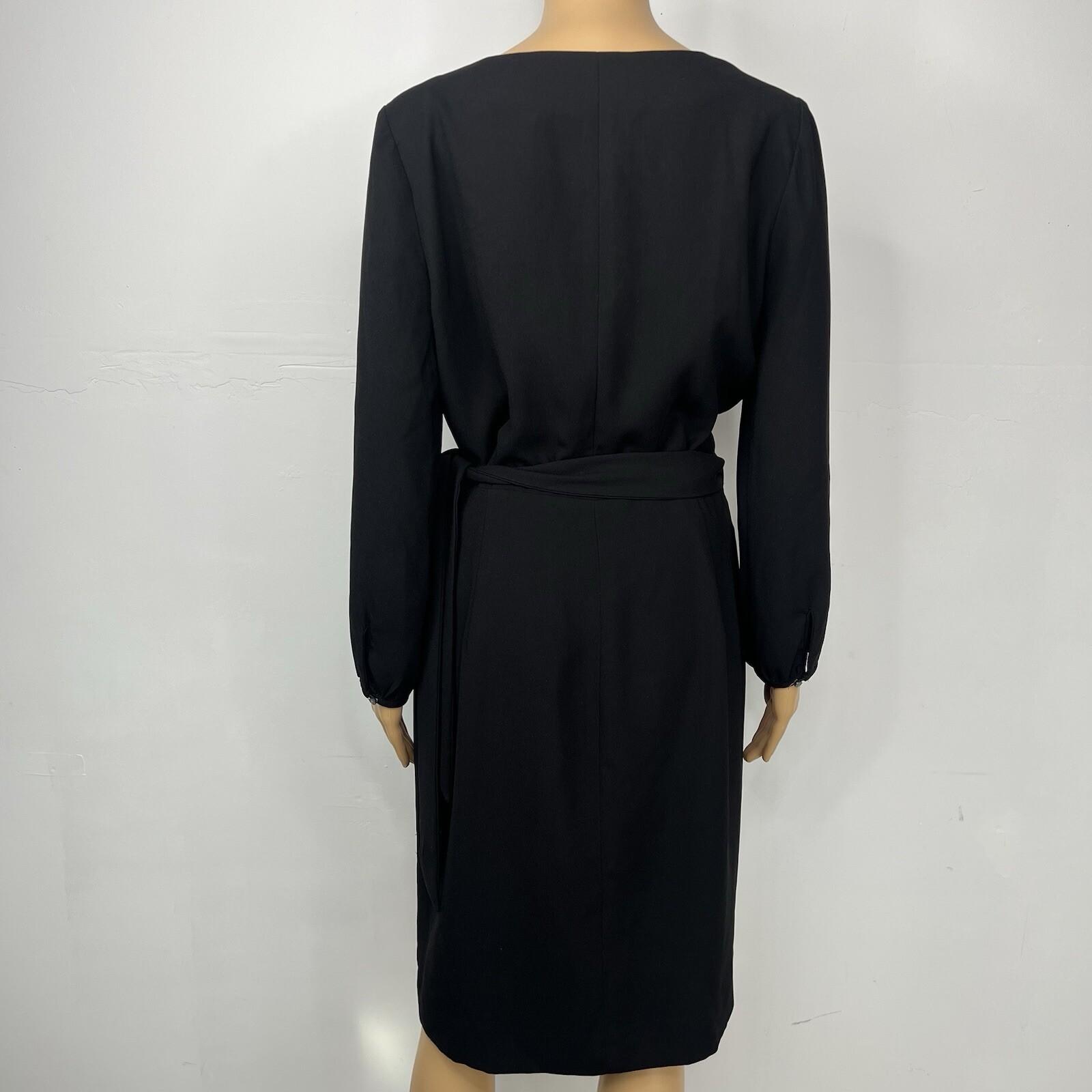 J Crew Polyester Wrap Dress 6T Black Belted Balloon Sleeve Minimalist V Neck