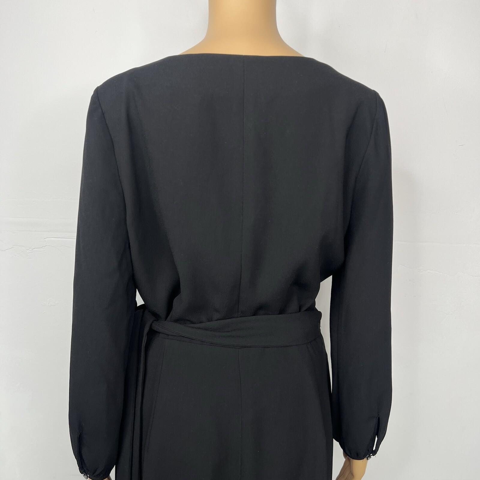 J Crew Polyester Wrap Dress 6T Black Belted Balloon Sleeve Minimalist V Neck