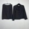 Tahari ASL Polyester Polyester Rayon Skirt Suit 12 Black Lined Ruffle Collar 2PC