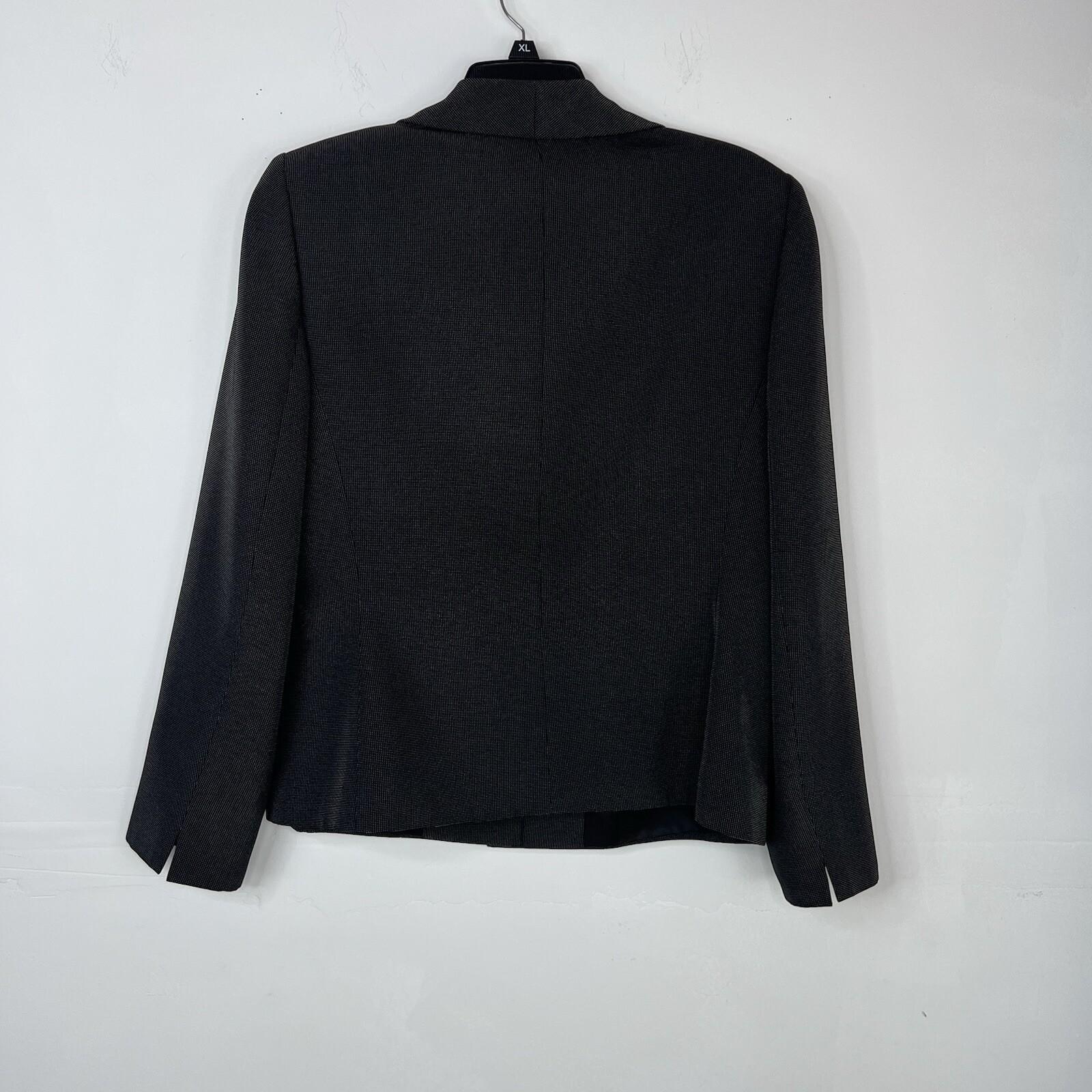 Tahari ASL Polyester Polyester Rayon Skirt Suit 12 Black Lined Ruffle Collar 2PC
