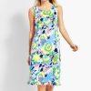 Talbots Cotton Spandex Dress Size 14 sleeveless shift Flounce Hem Floral Print