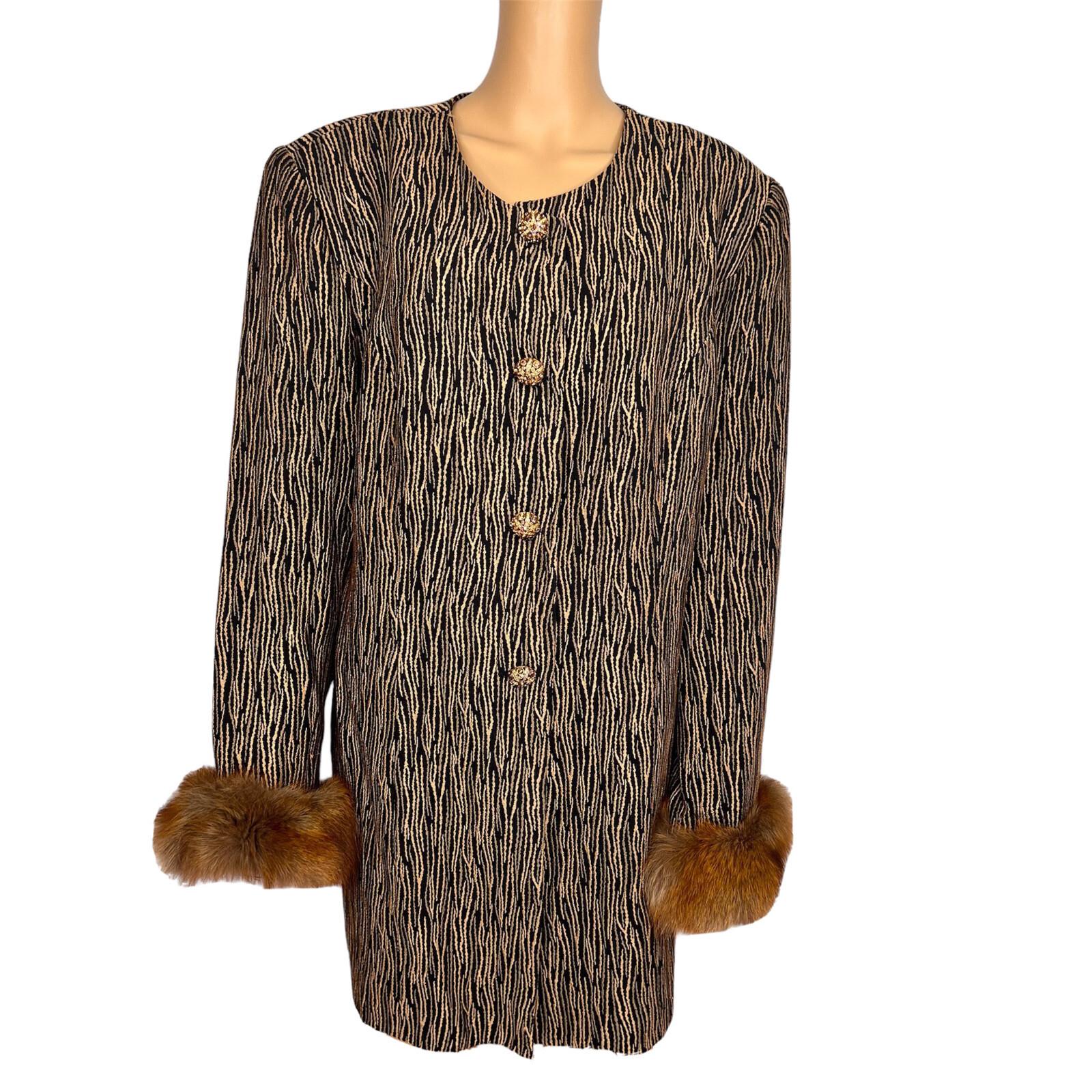 CLARA CLARA 1PC Gold Black Polyester Faux Fur Lined Collarless Blazer Size 20