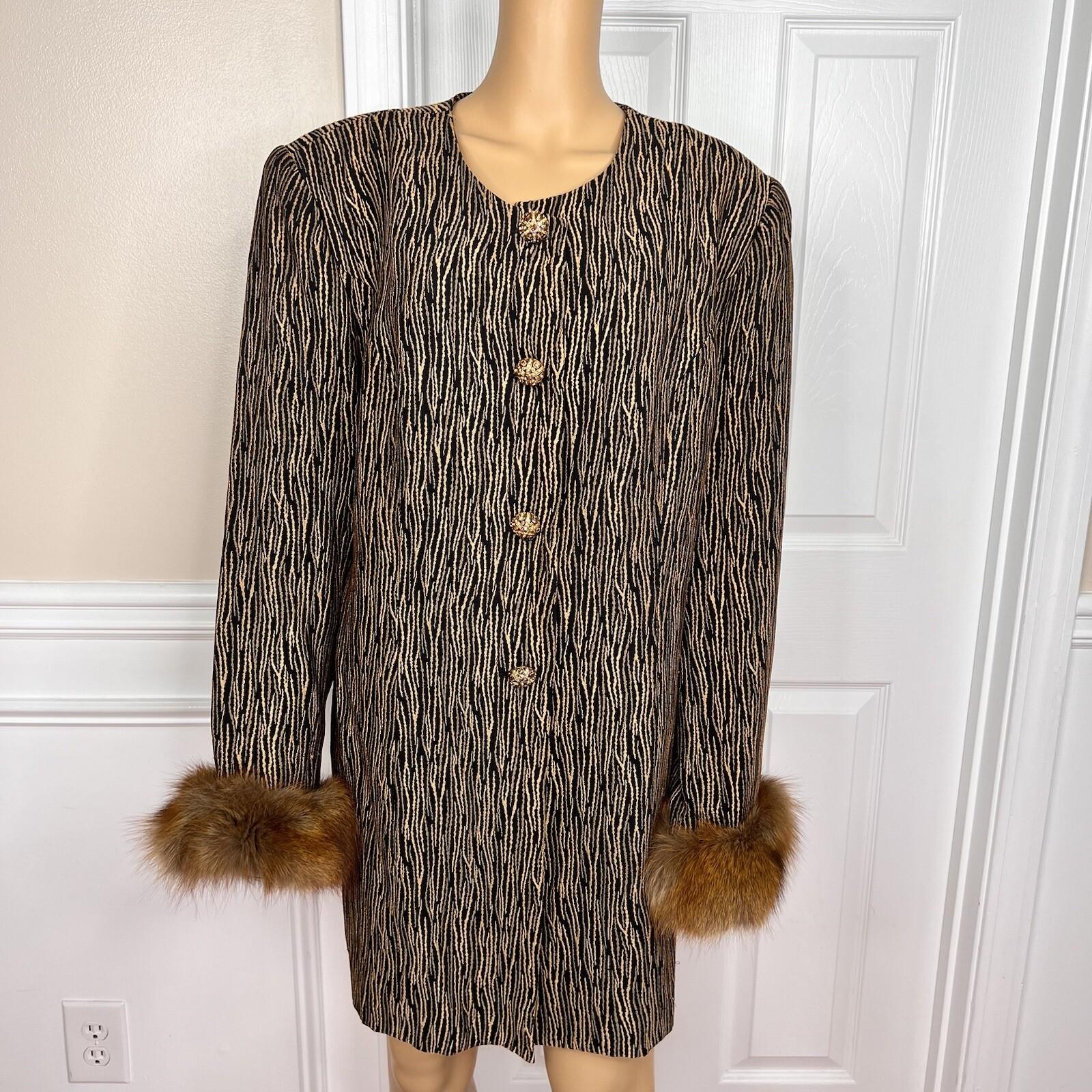 CLARA CLARA 1PC Gold Black Polyester Faux Fur Lined Collarless Blazer Size 20