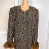 CLARA CLARA 1PC Gold Black Polyester Faux Fur Lined Collarless Blazer Size 20