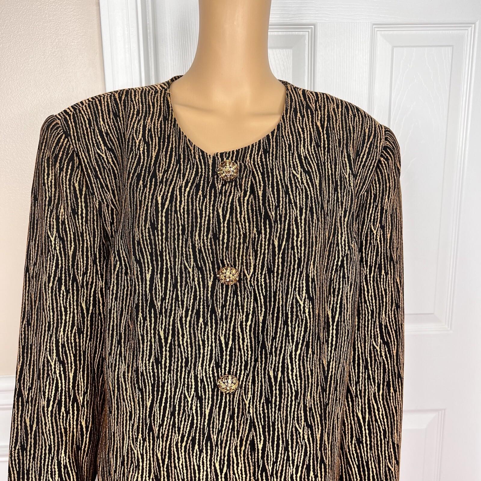 CLARA CLARA 1PC Gold Black Polyester Faux Fur Lined Collarless Blazer Size 20