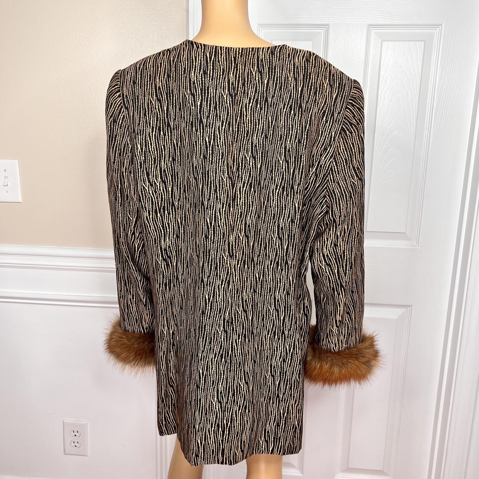 CLARA CLARA 1PC Gold Black Polyester Faux Fur Lined Collarless Blazer Size 20