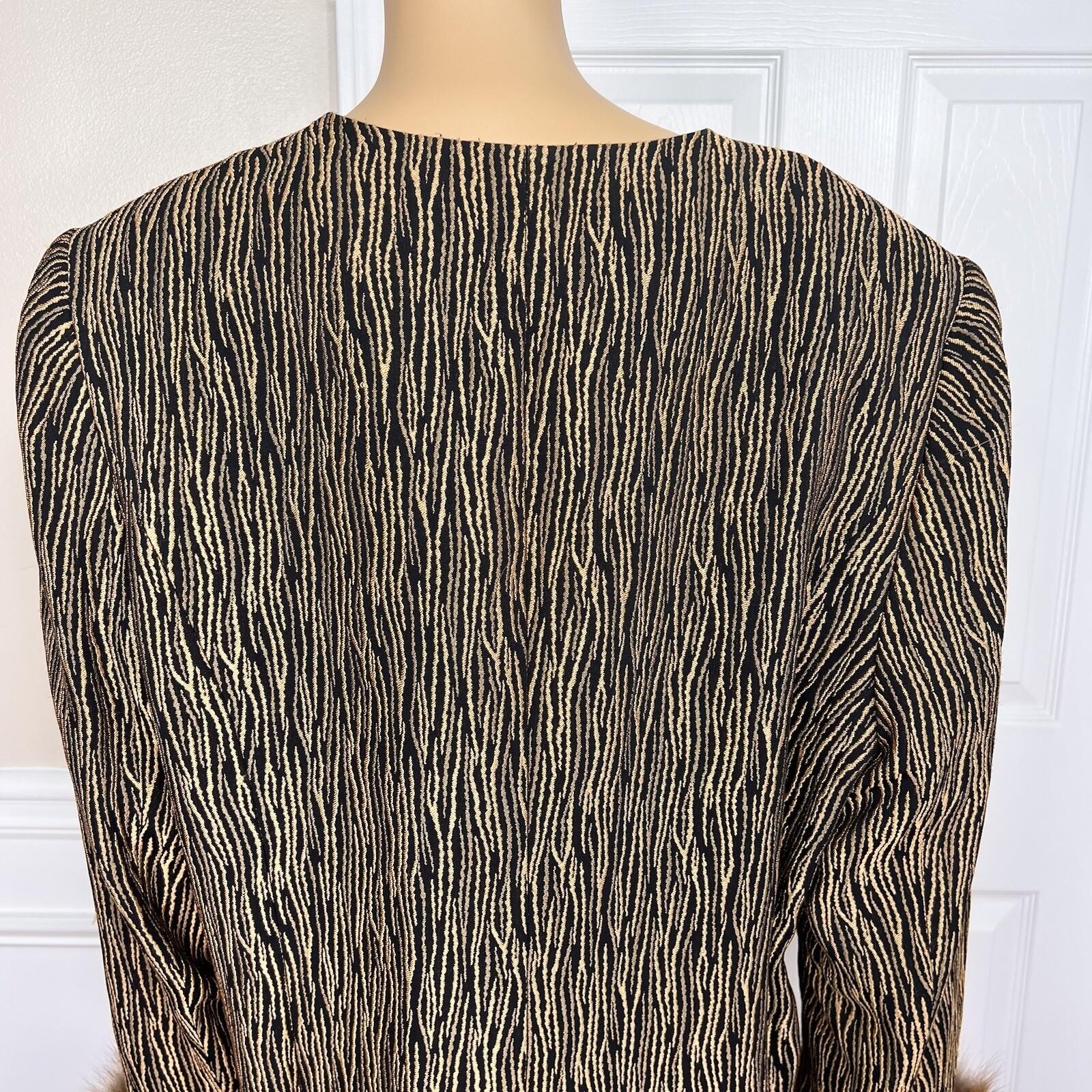 CLARA CLARA 1PC Gold Black Polyester Faux Fur Lined Collarless Blazer Size 20