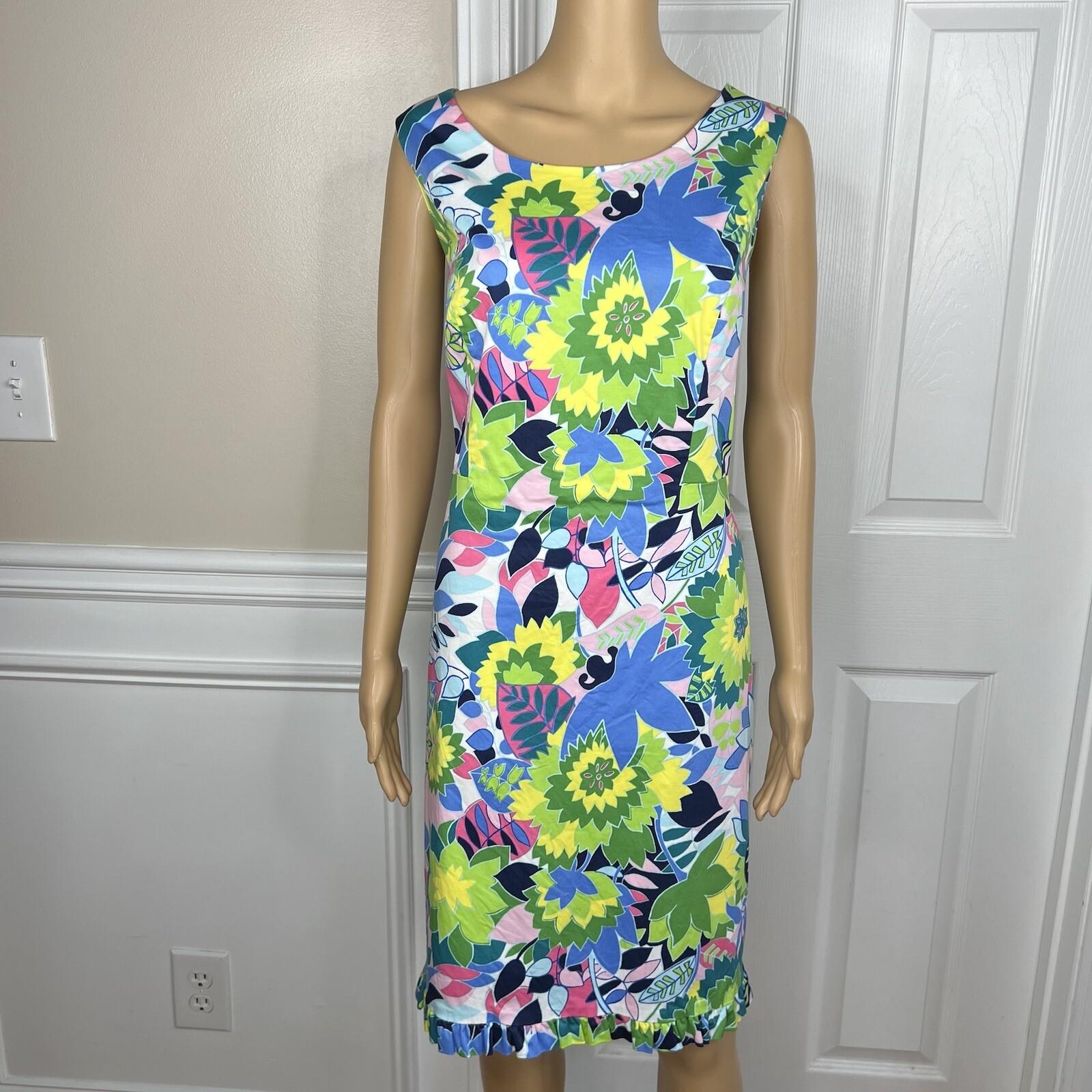 Talbots Cotton Spandex Dress Size 14 sleeveless shift Flounce Hem Floral Print