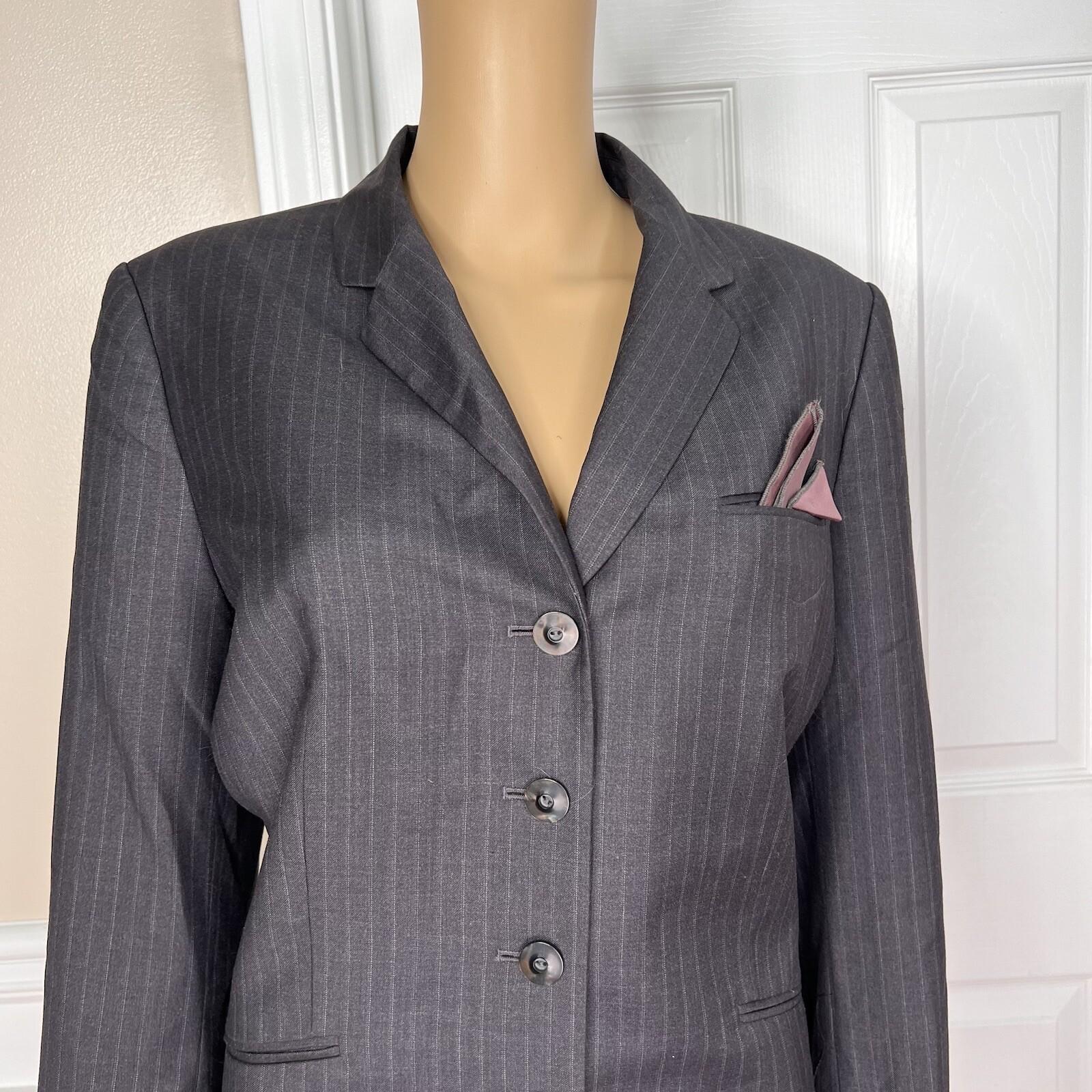 KASPER 1PC Slate Gray Striped Polyester Rayon Lined Blazer Size 14P