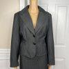 Sharagano 2PC Charcoal Striped Polyester Rayon Stretch Lined Skirt Suit Size 14