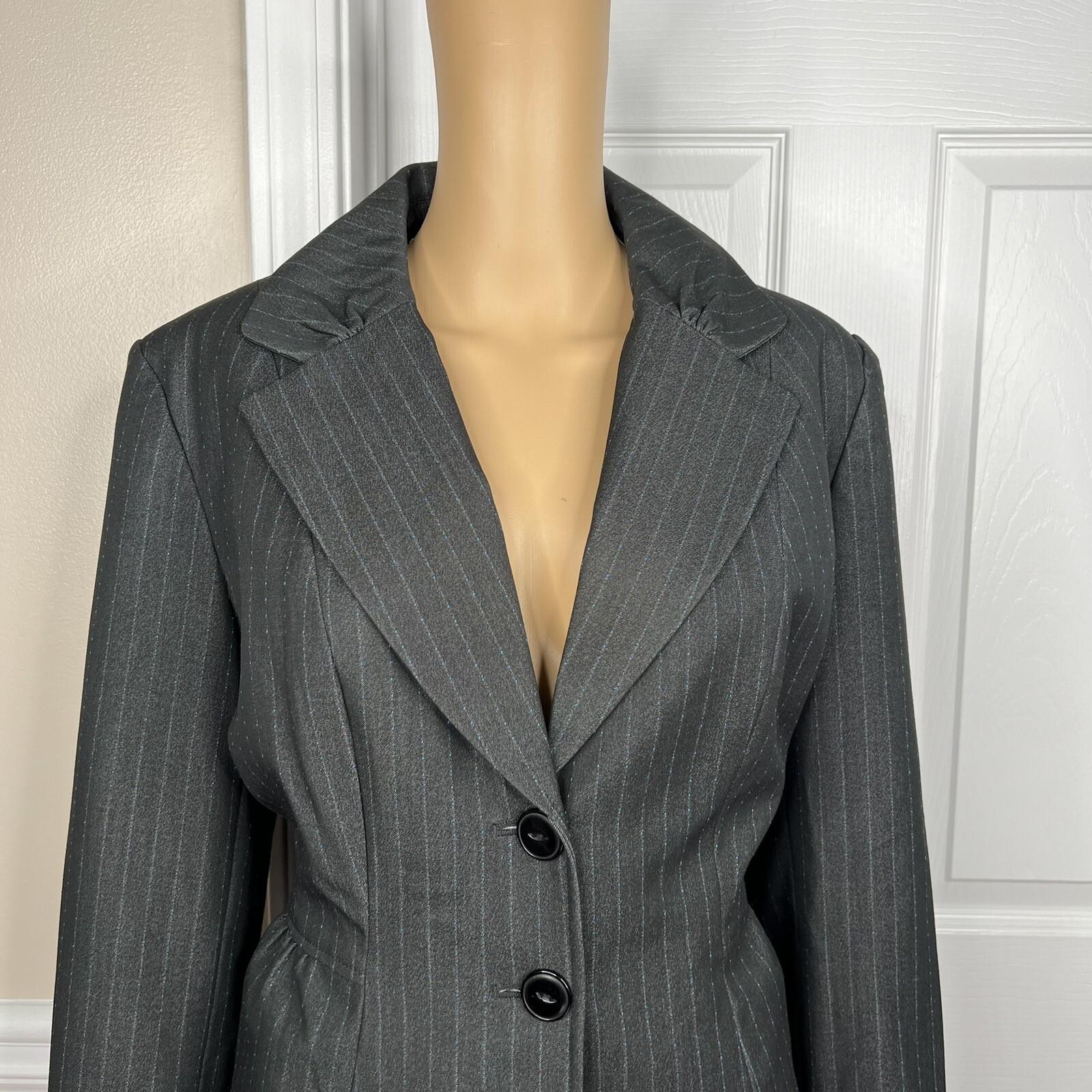 Sharagano 2PC Charcoal Striped Polyester Rayon Stretch Lined Skirt Suit Size 14
