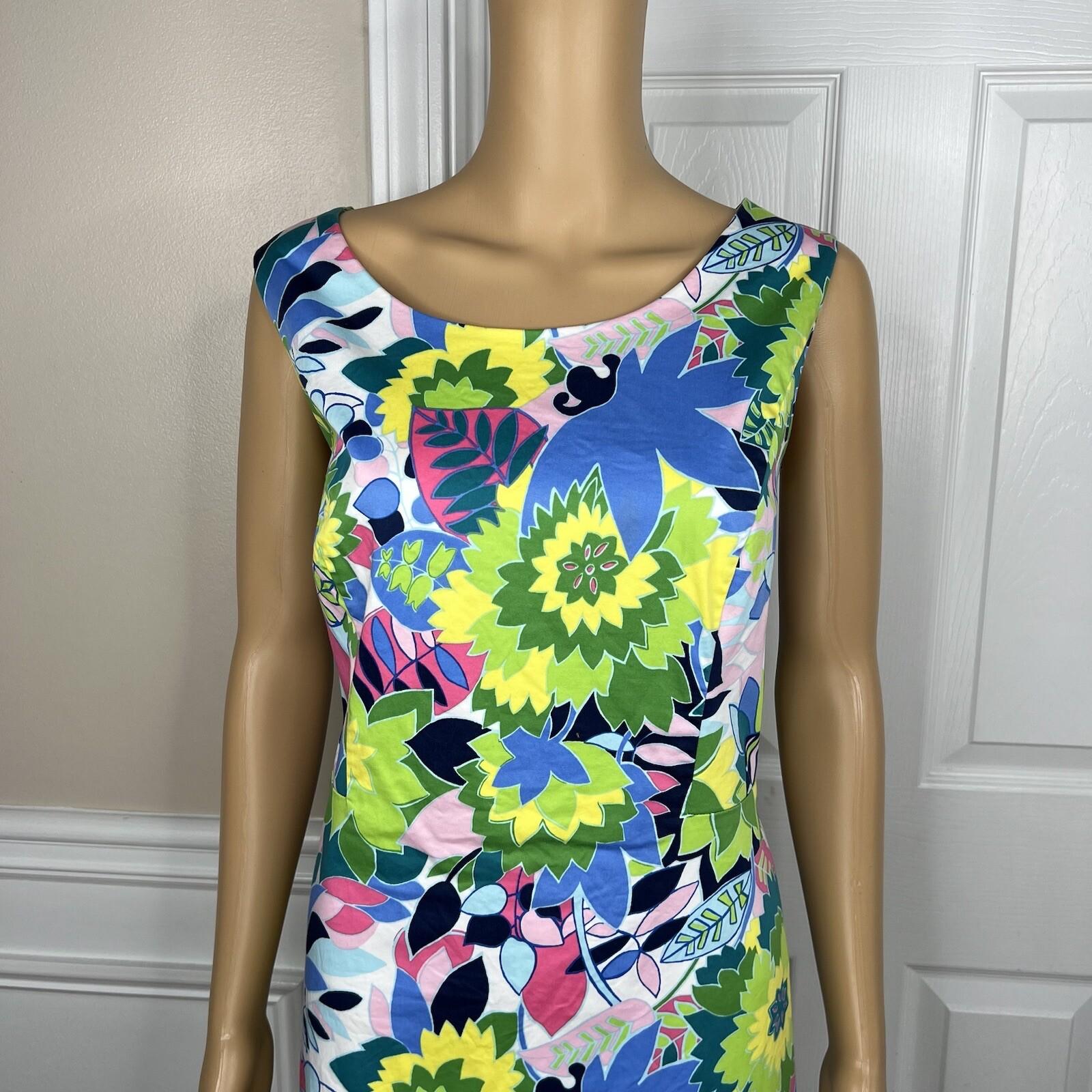 Talbots Cotton Spandex Dress Size 14 sleeveless shift Flounce Hem Floral Print