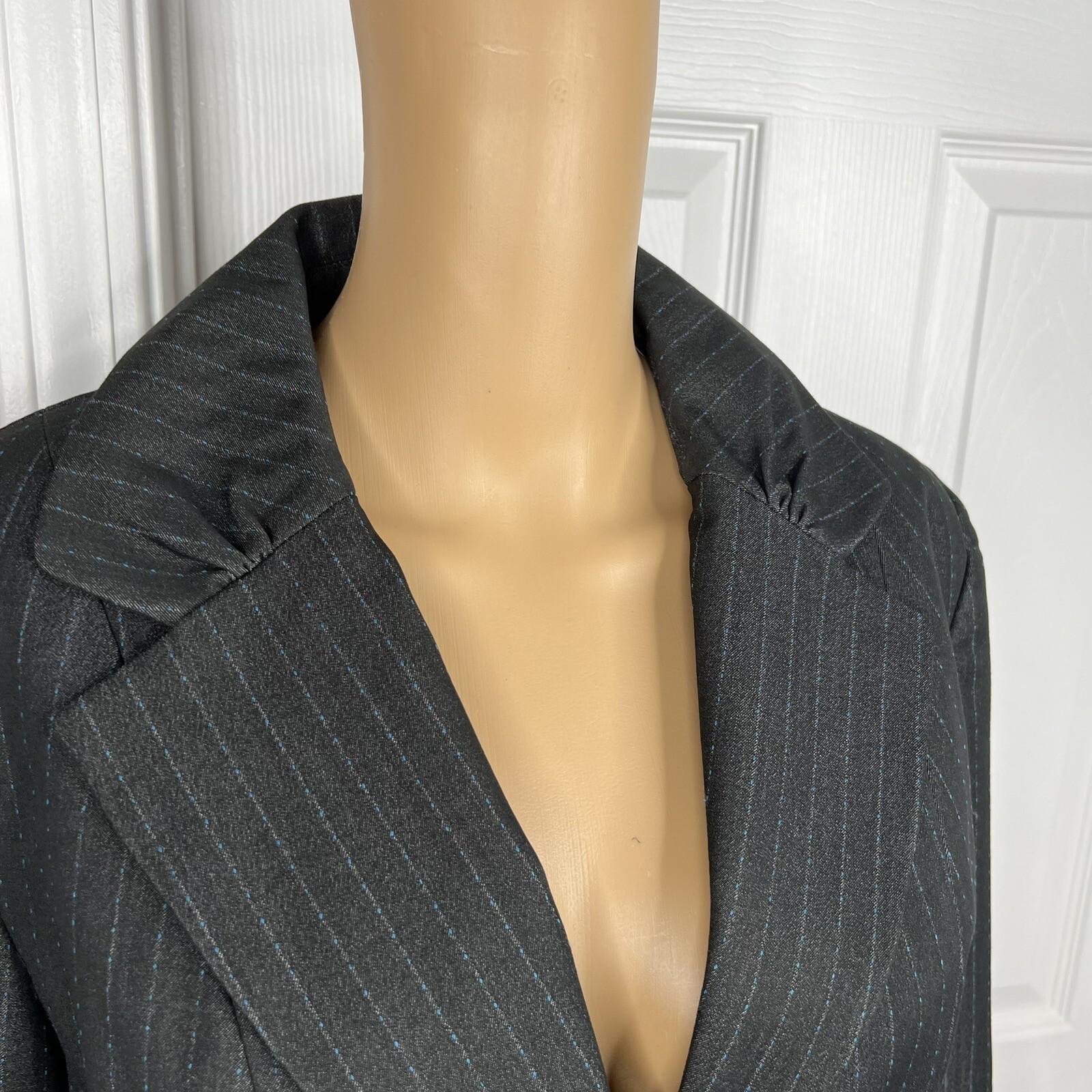 Sharagano 2PC Charcoal Striped Polyester Rayon Stretch Lined Skirt Suit Size 14