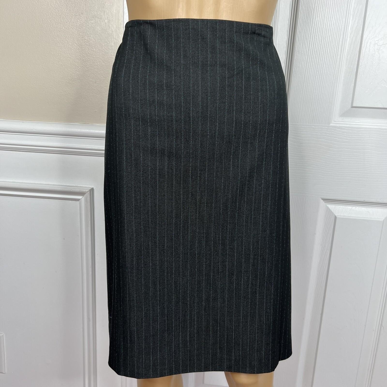 Sharagano 2PC Charcoal Striped Polyester Rayon Stretch Lined Skirt Suit Size 14