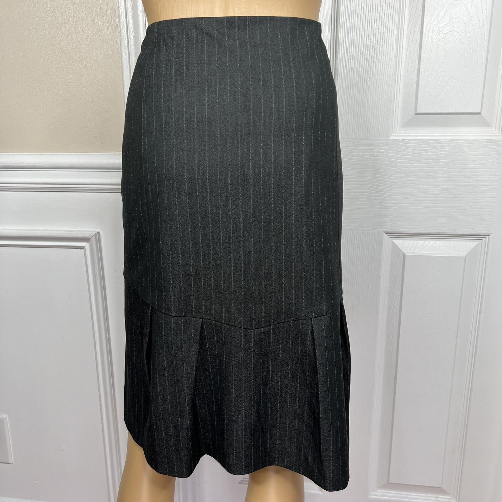 Sharagano 2PC Charcoal Striped Polyester Rayon Stretch Lined Skirt Suit Size 14