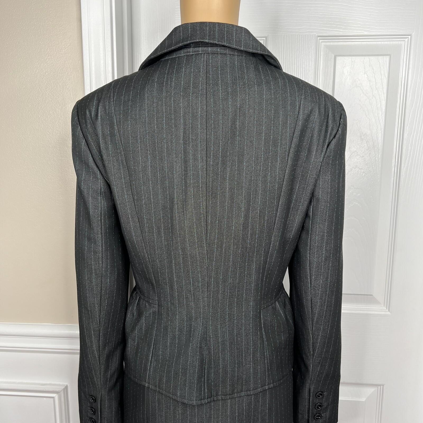 Sharagano 2PC Charcoal Striped Polyester Rayon Stretch Lined Skirt Suit Size 14